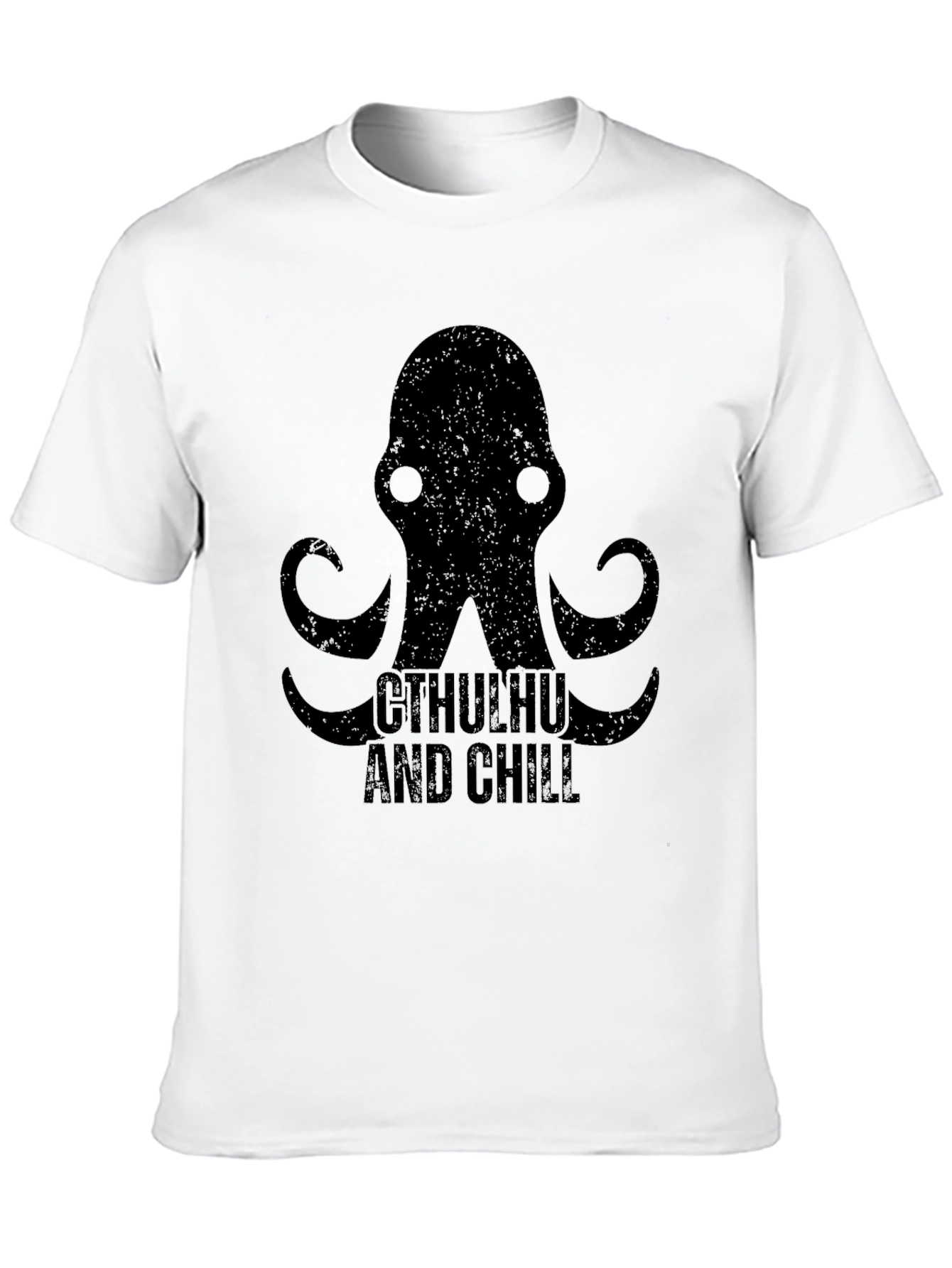 Cthulhu and Chill Graphic Print Black T-Shirt