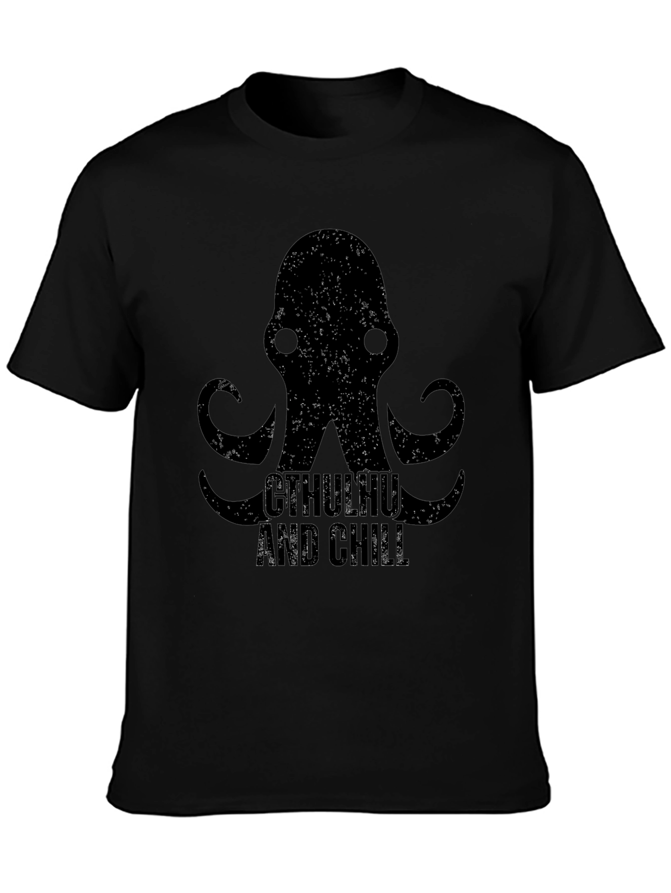 Cthulhu and Chill Graphic Print Black T-Shirt