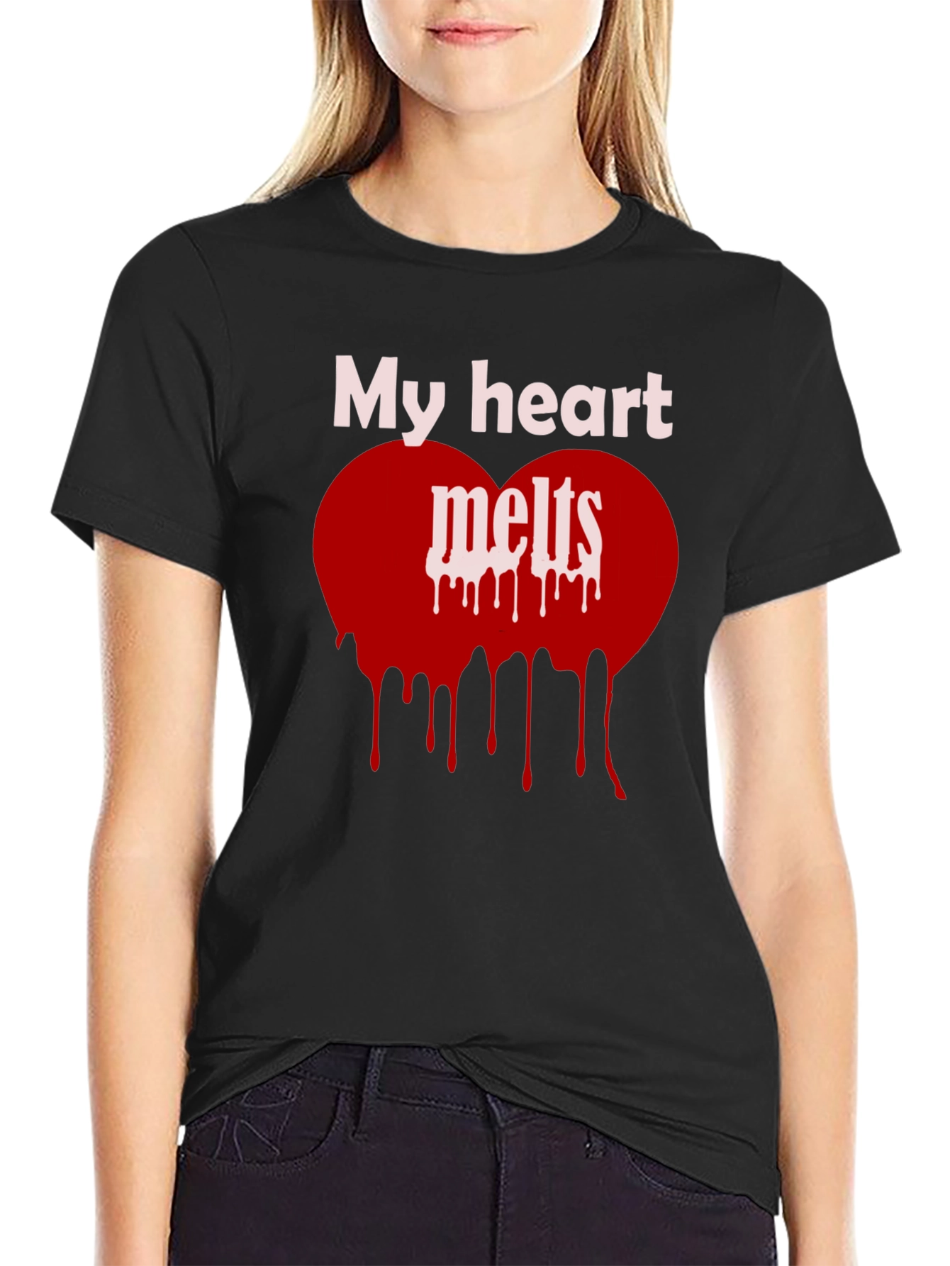 My Heart Melts Graphic Tee - Black Casual T-Shirt