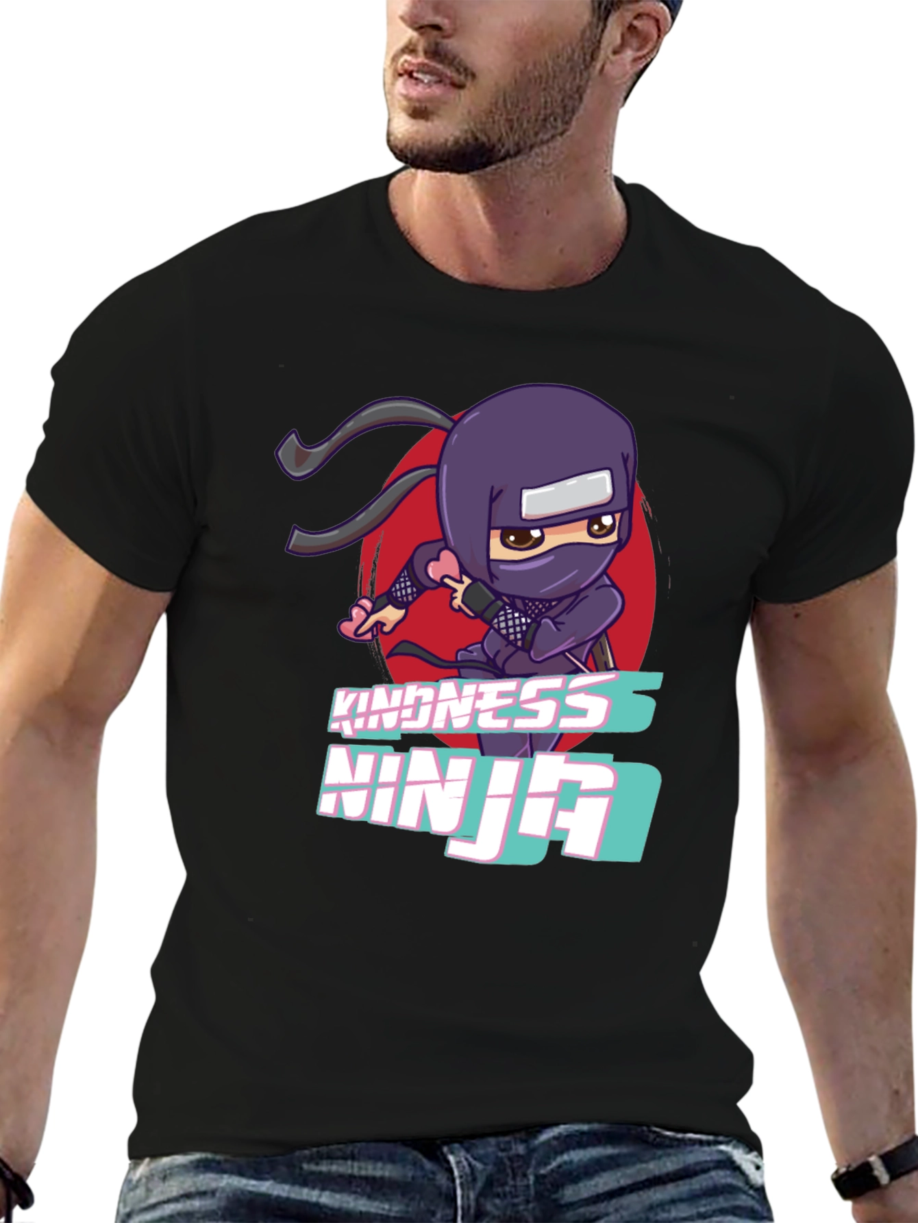 Kindness Ninja Black T-Shirt - Cute Cartoon Design