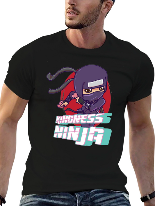 Kindness Ninja Black T-Shirt - Cute Cartoon Design