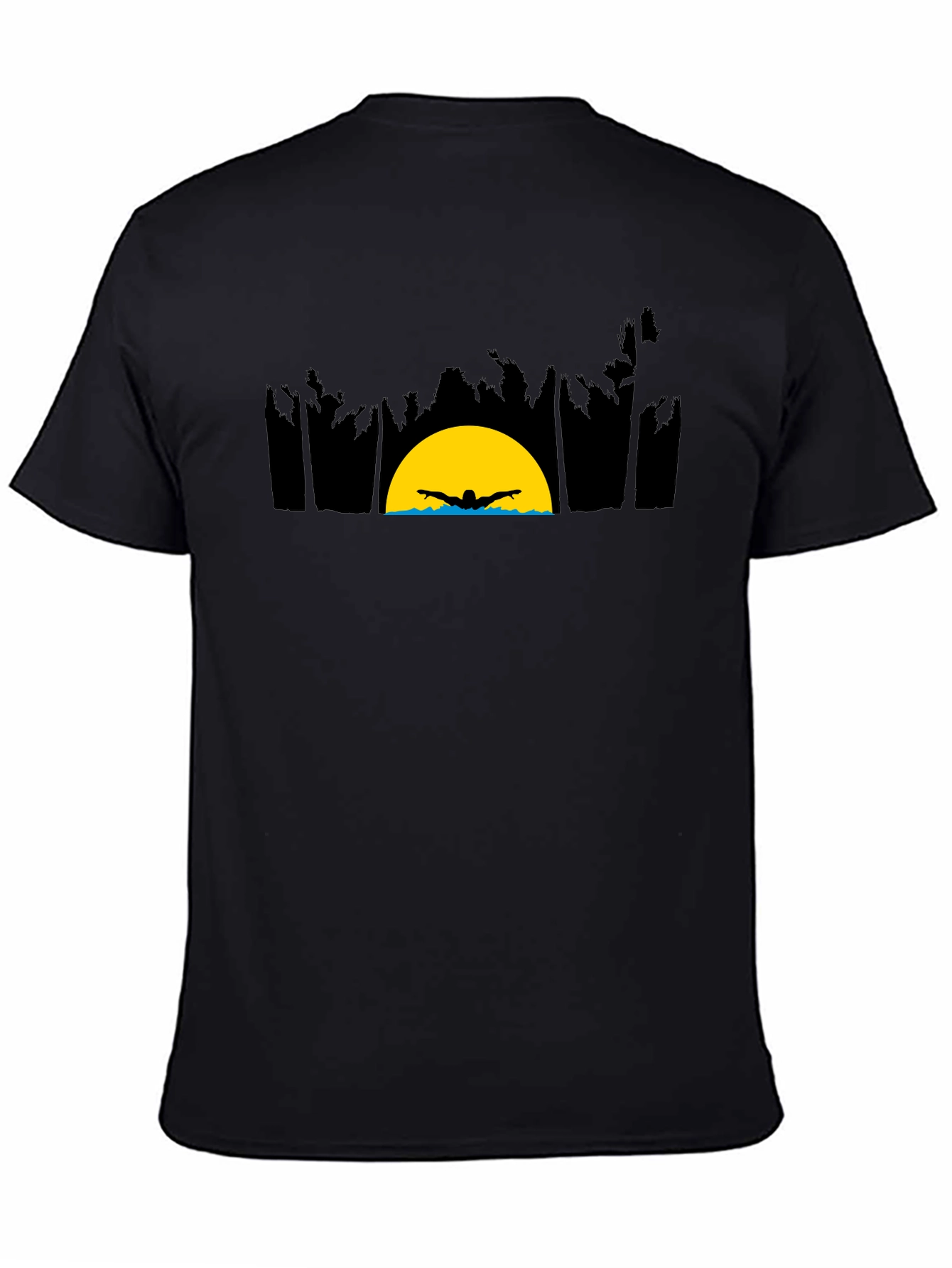 Sunset Swimmer Graphic Tee - Relaxed Fit Black T-Shirt