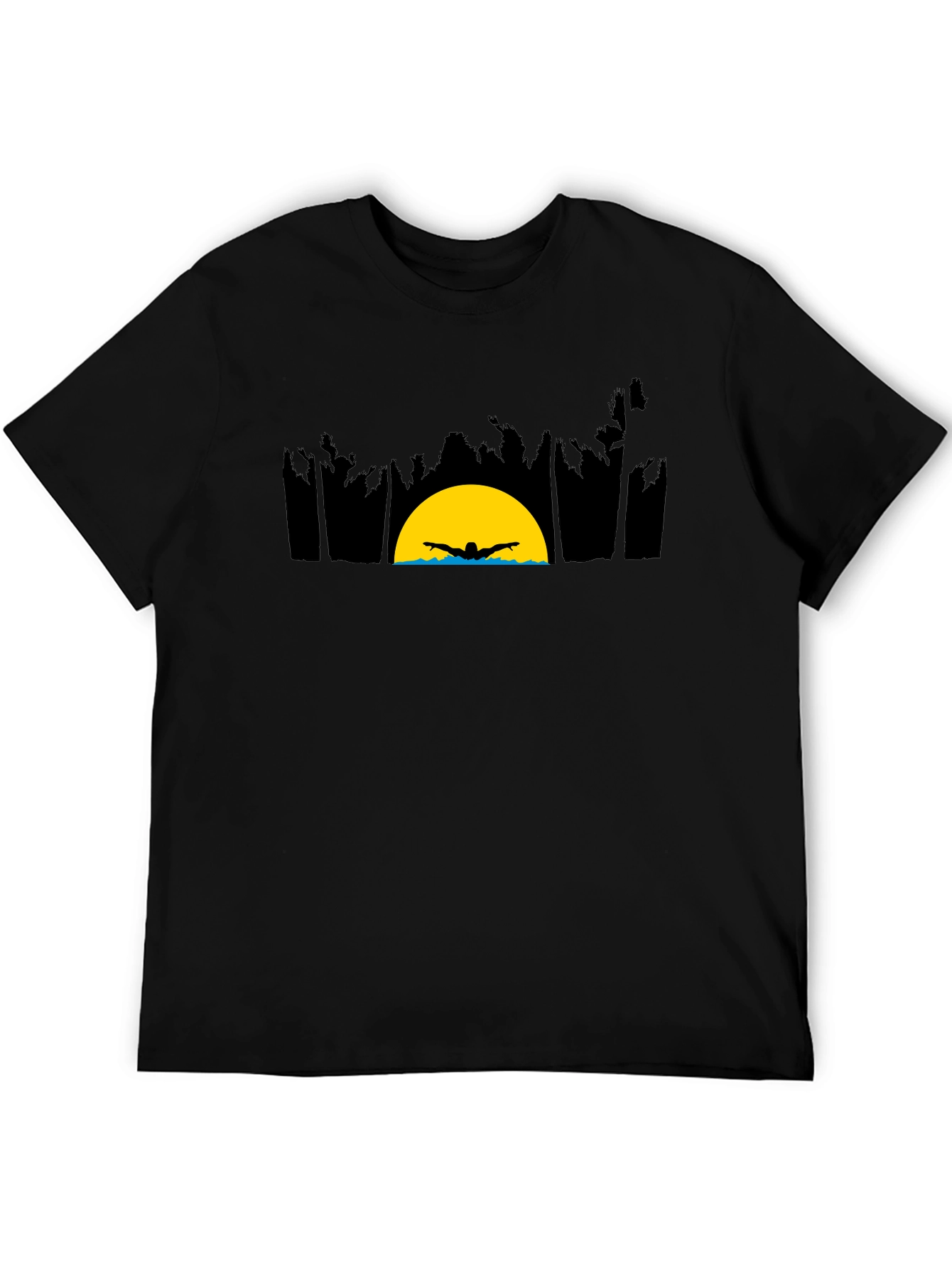 Sunset Swimmer Graphic Tee - Relaxed Fit Black T-Shirt