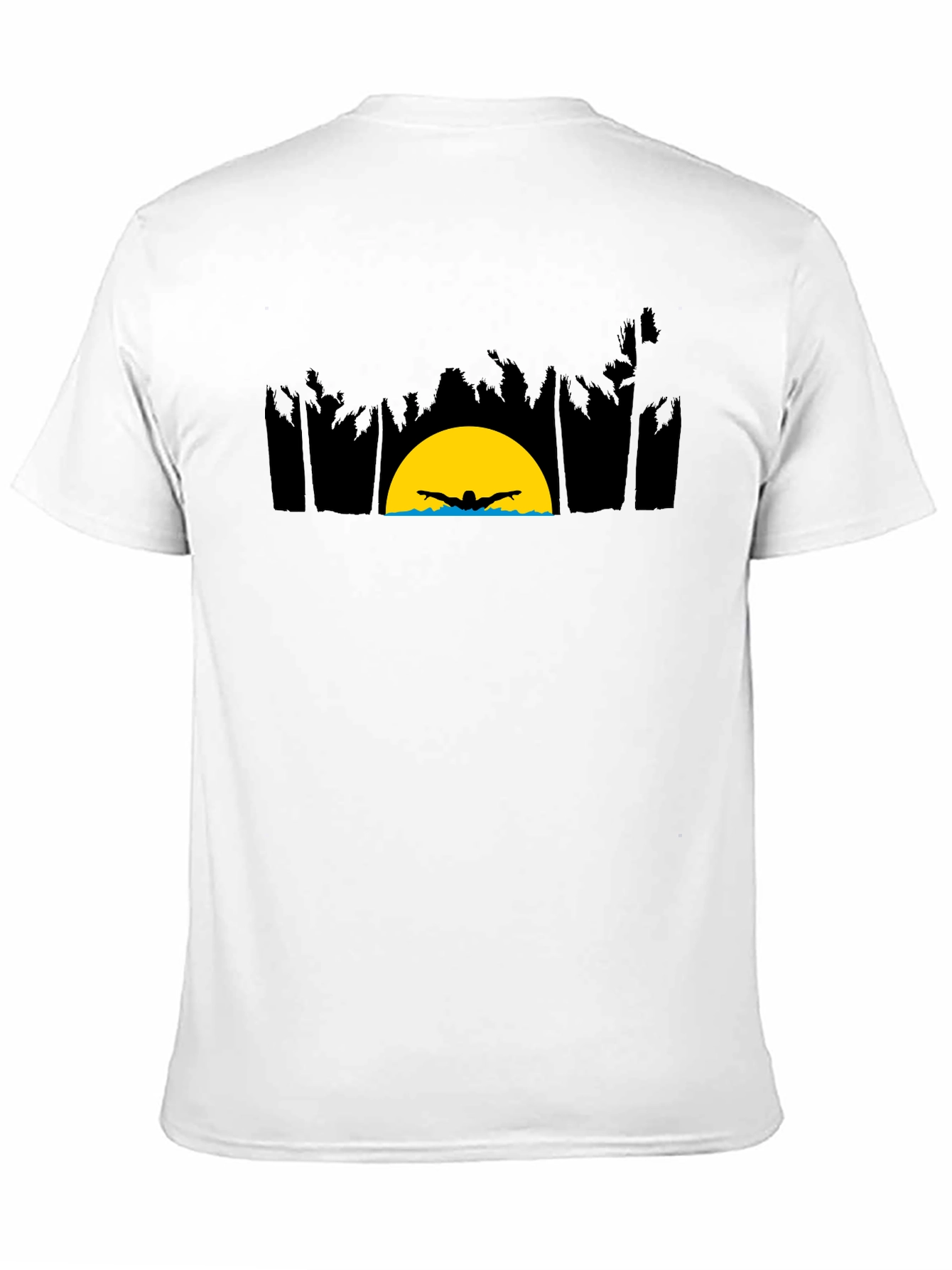 Sunset Swimmer Graphic Tee - Relaxed Fit Black T-Shirt