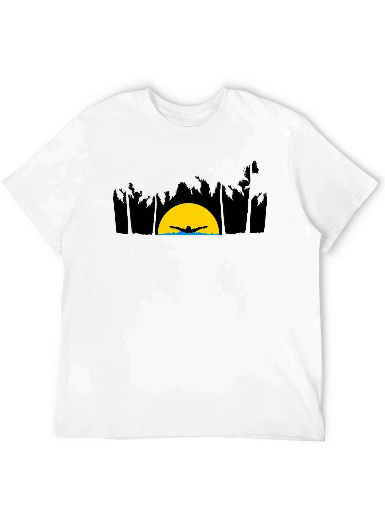 Sunset Swimmer Graphic Tee - Relaxed Fit Black T-Shirt