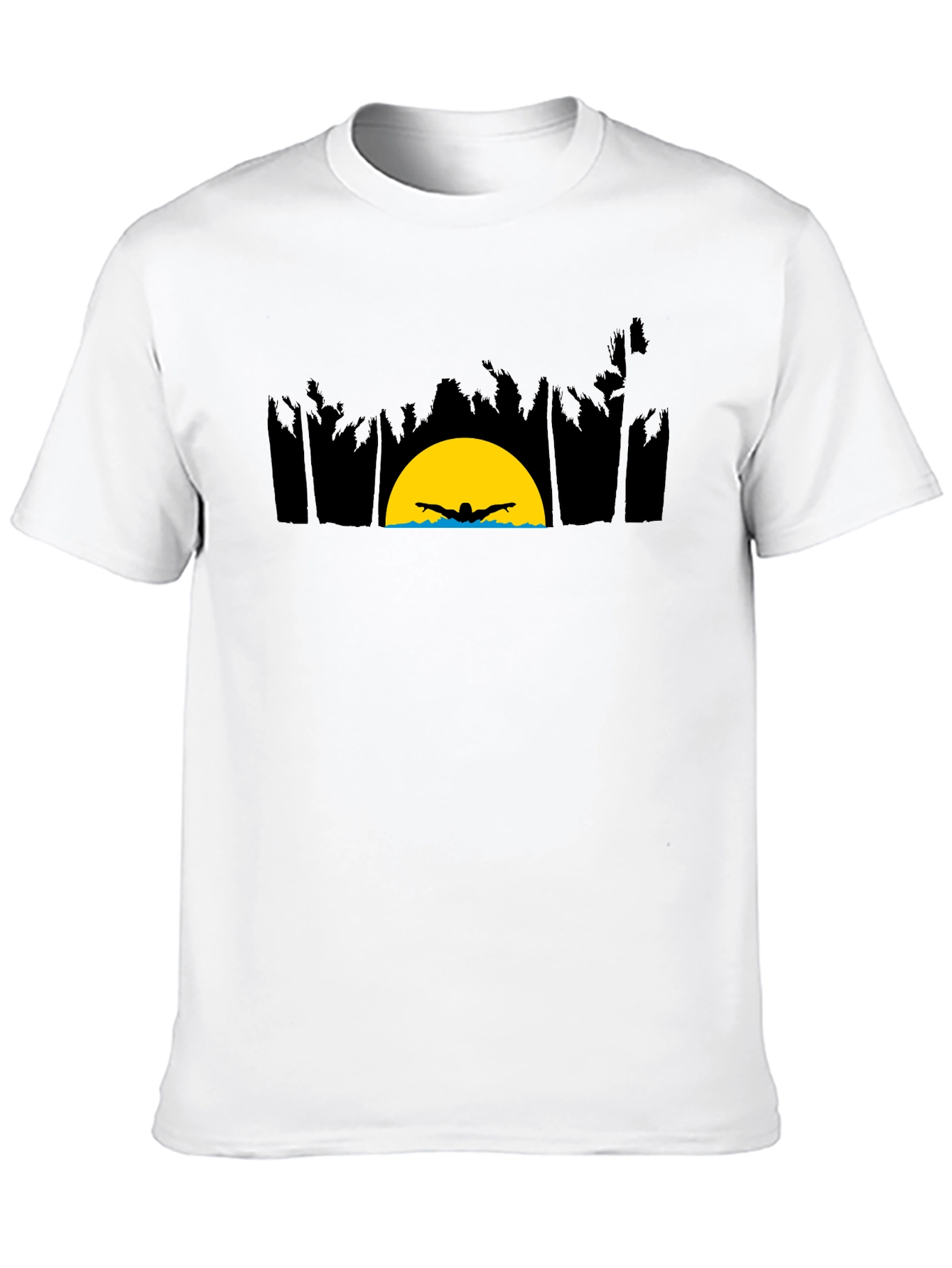 Sunset Swimmer Graphic Tee - Relaxed Fit Black T-Shirt