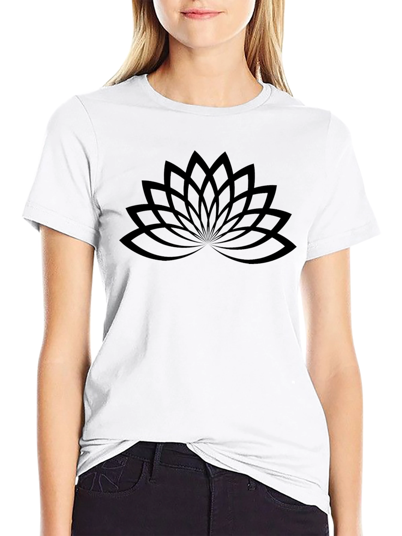 Lotus Flower Graphic Tee - Black Cotton Comfort