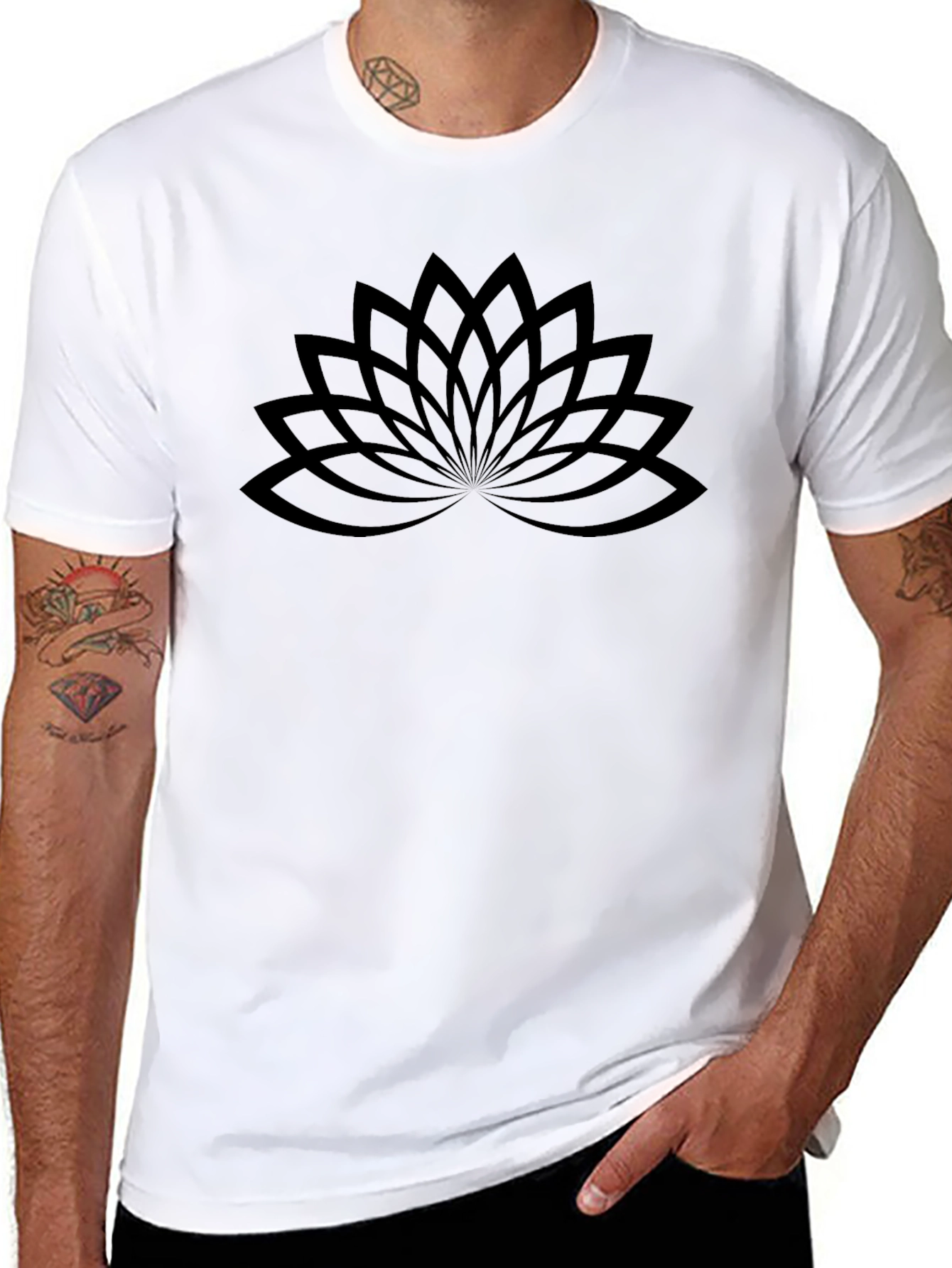 Lotus Flower Graphic Tee - Black Cotton Comfort
