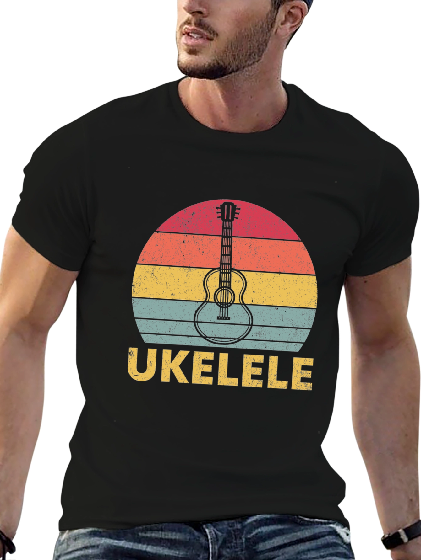 Retro Ukulele Sunset Graphic T-Shirt