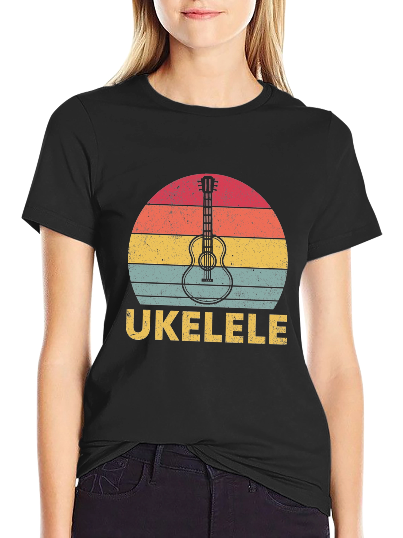 Retro Ukulele Sunset Graphic T-Shirt