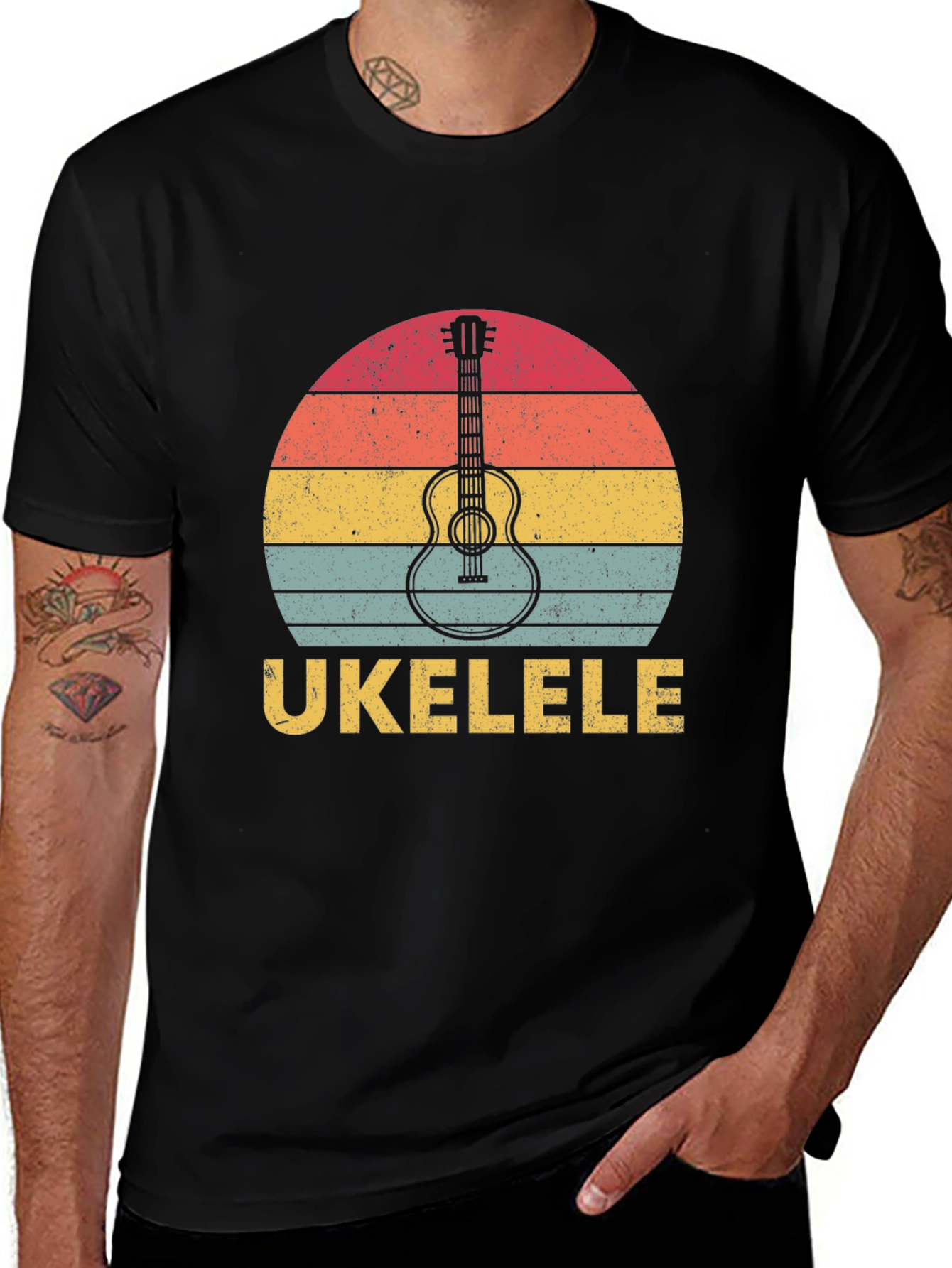 Retro Ukulele Sunset Graphic T-Shirt