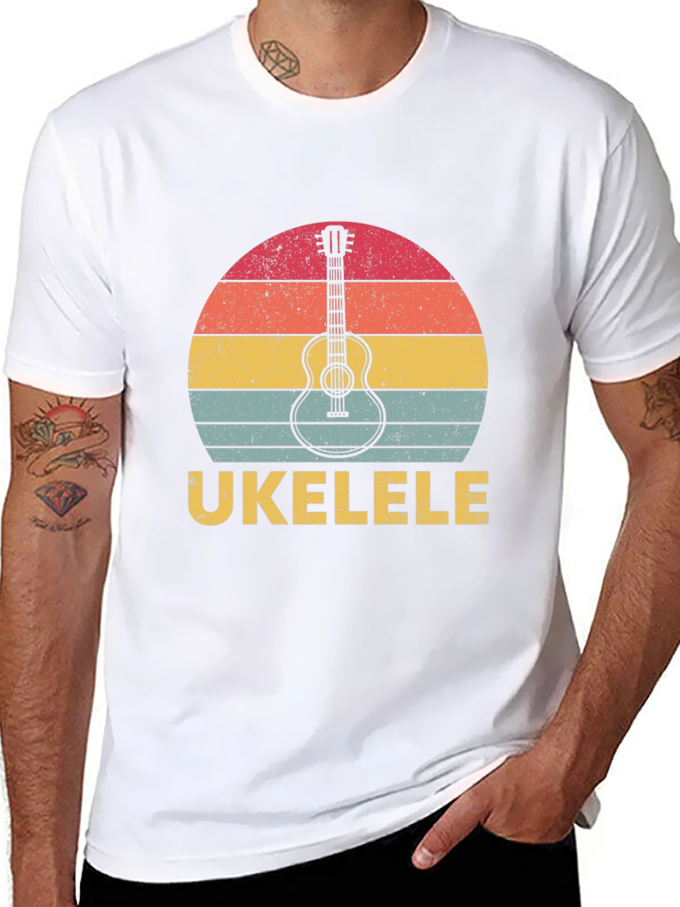 Retro Ukulele Sunset Graphic T-Shirt