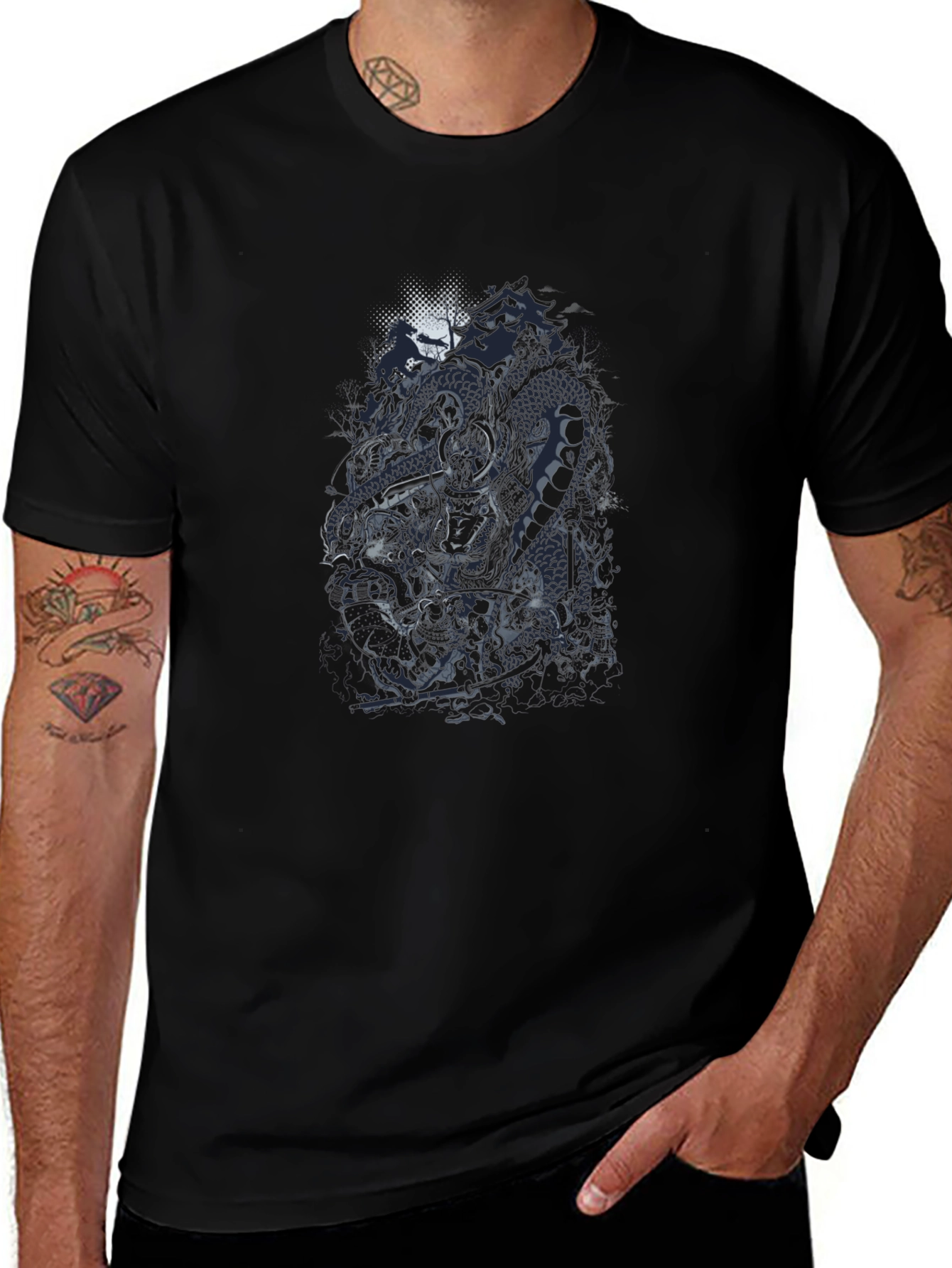 Skull Dragon Graphic Tee - Black