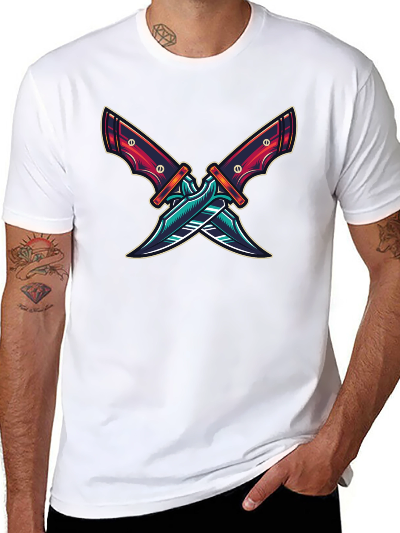 Crossed Blades Graphic T-Shirt - Edgy Design