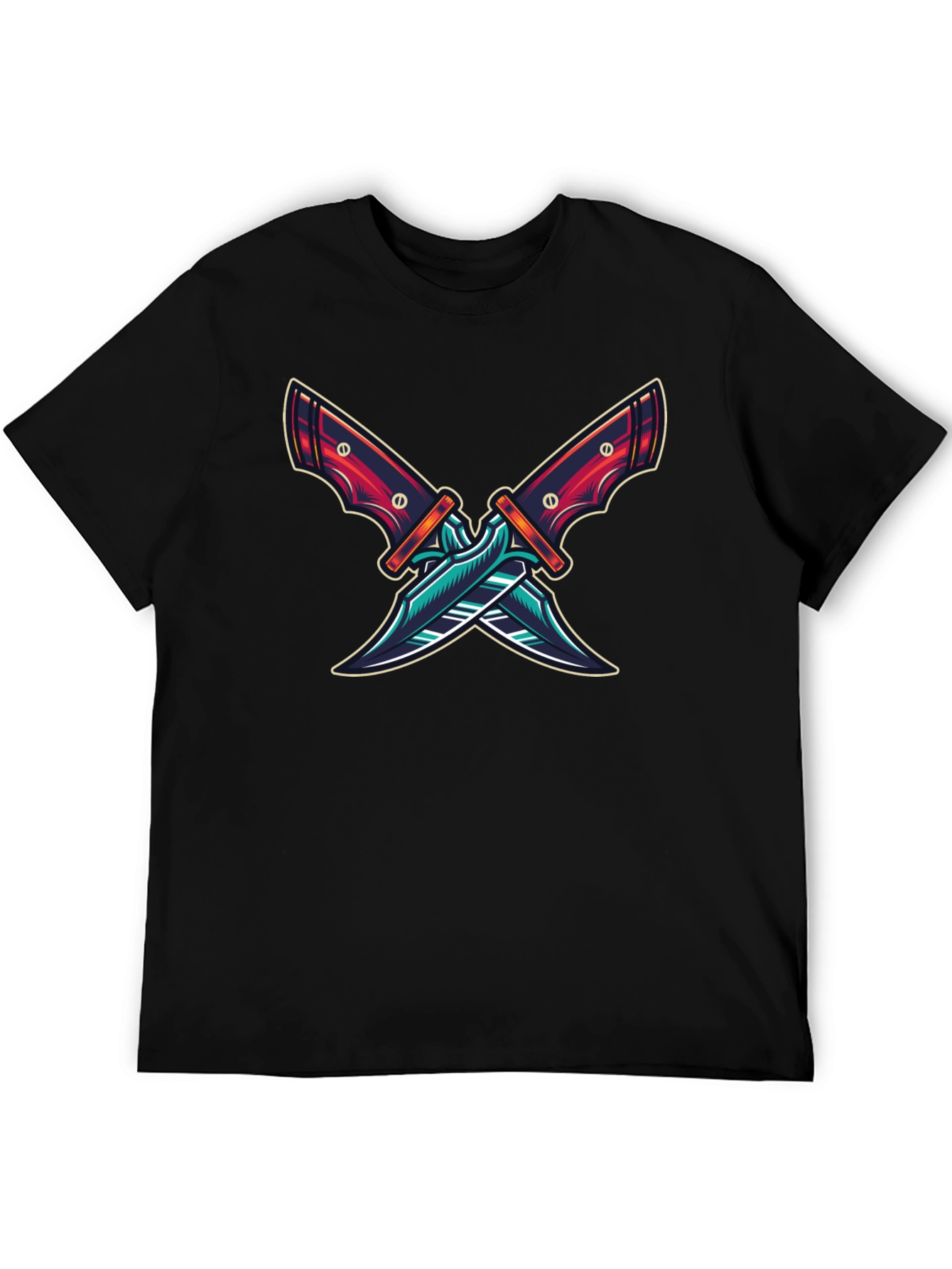 Crossed Blades Graphic T-Shirt - Edgy Design