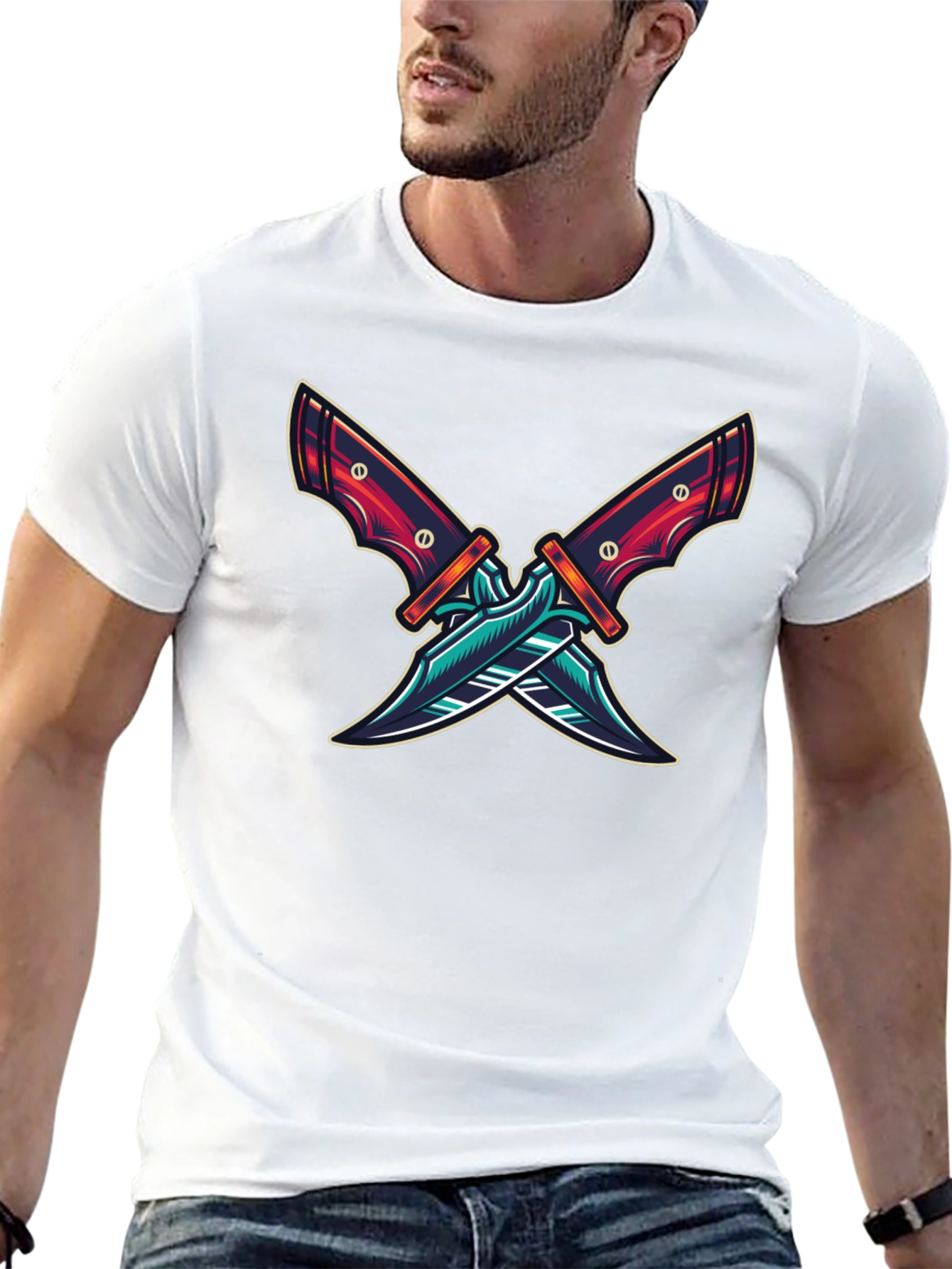 Crossed Blades Graphic T-Shirt - Edgy Design