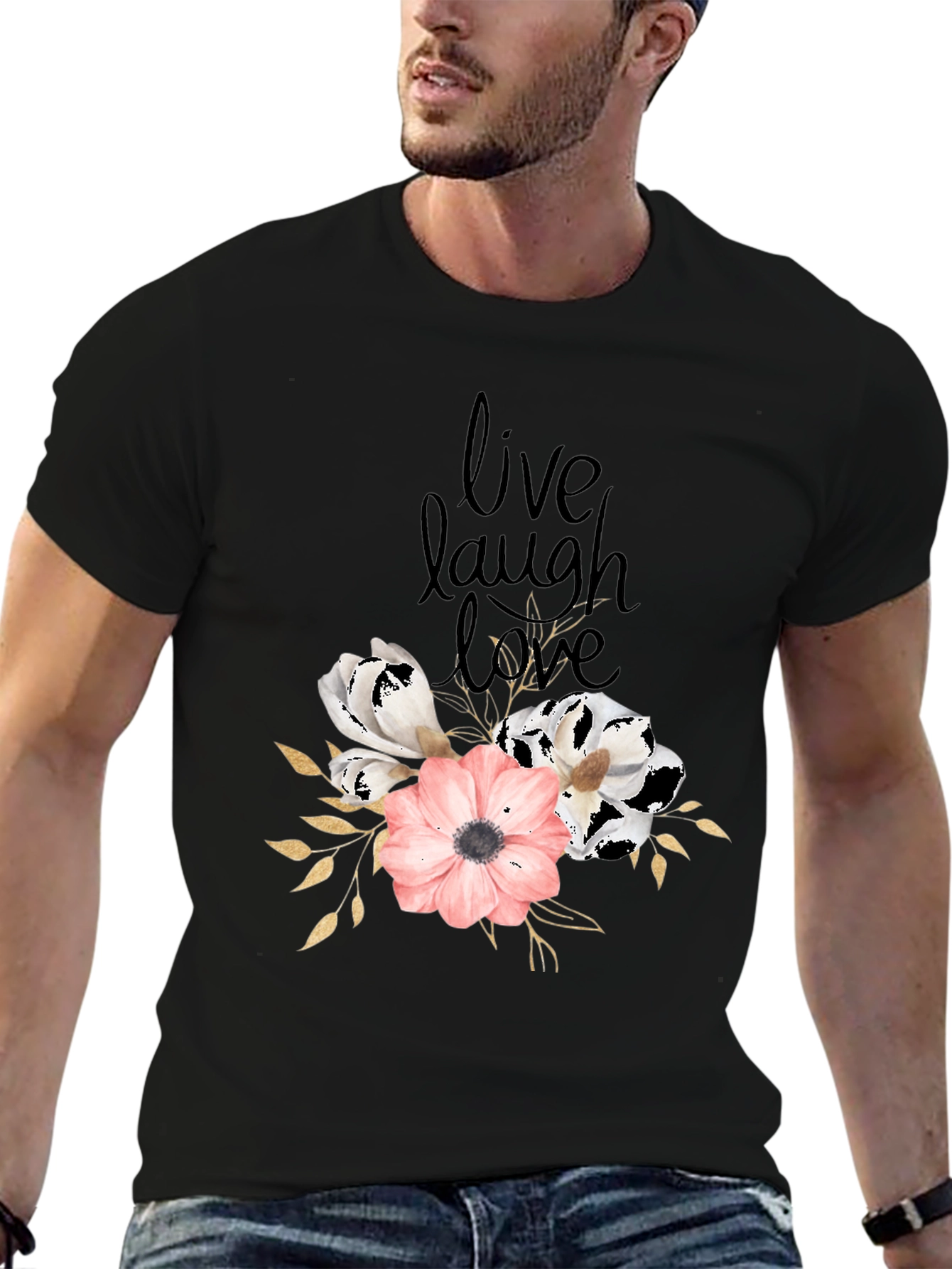 Live Laugh Love Floral Black T-Shirt