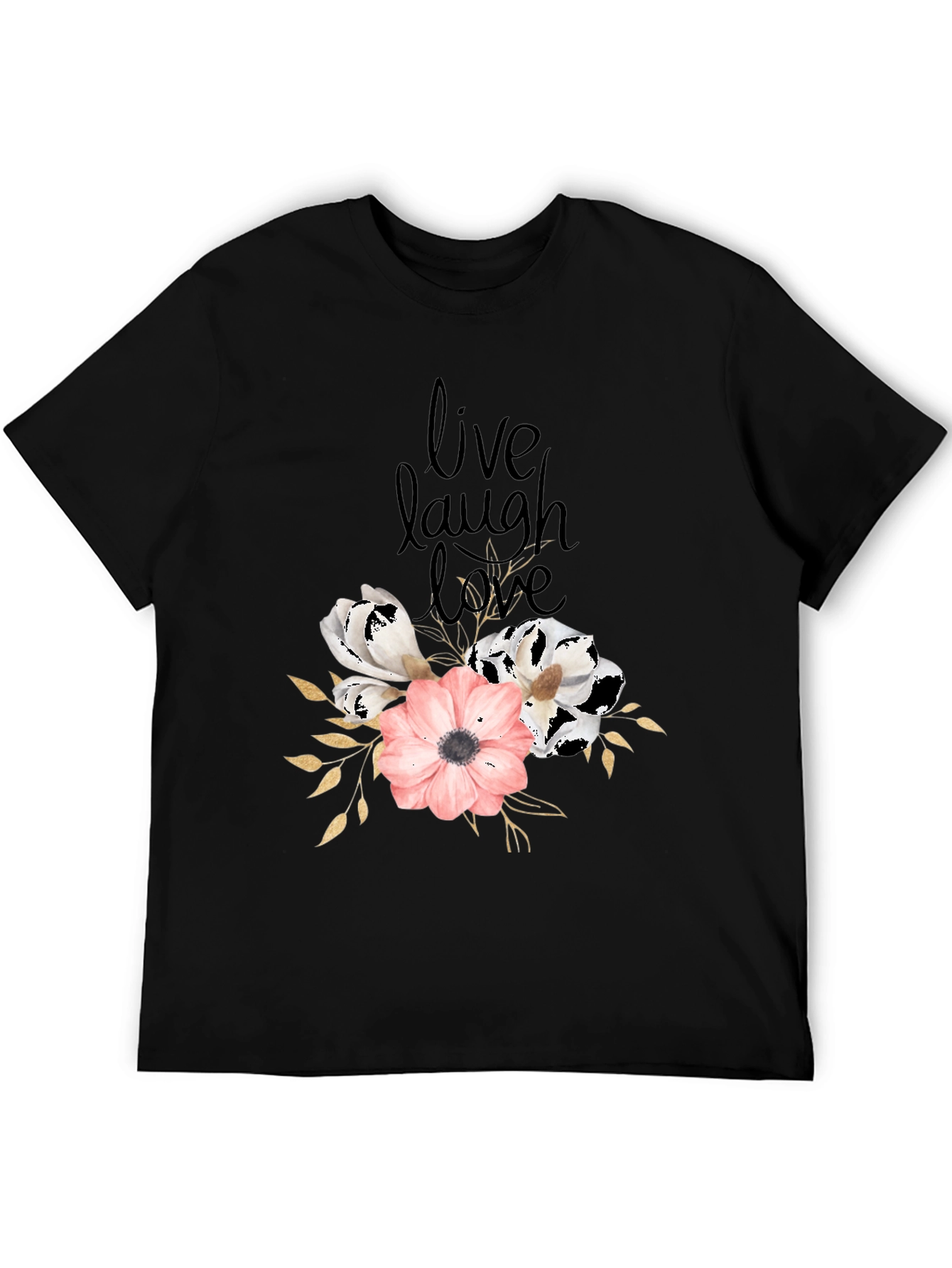 Live Laugh Love Floral Black T-Shirt