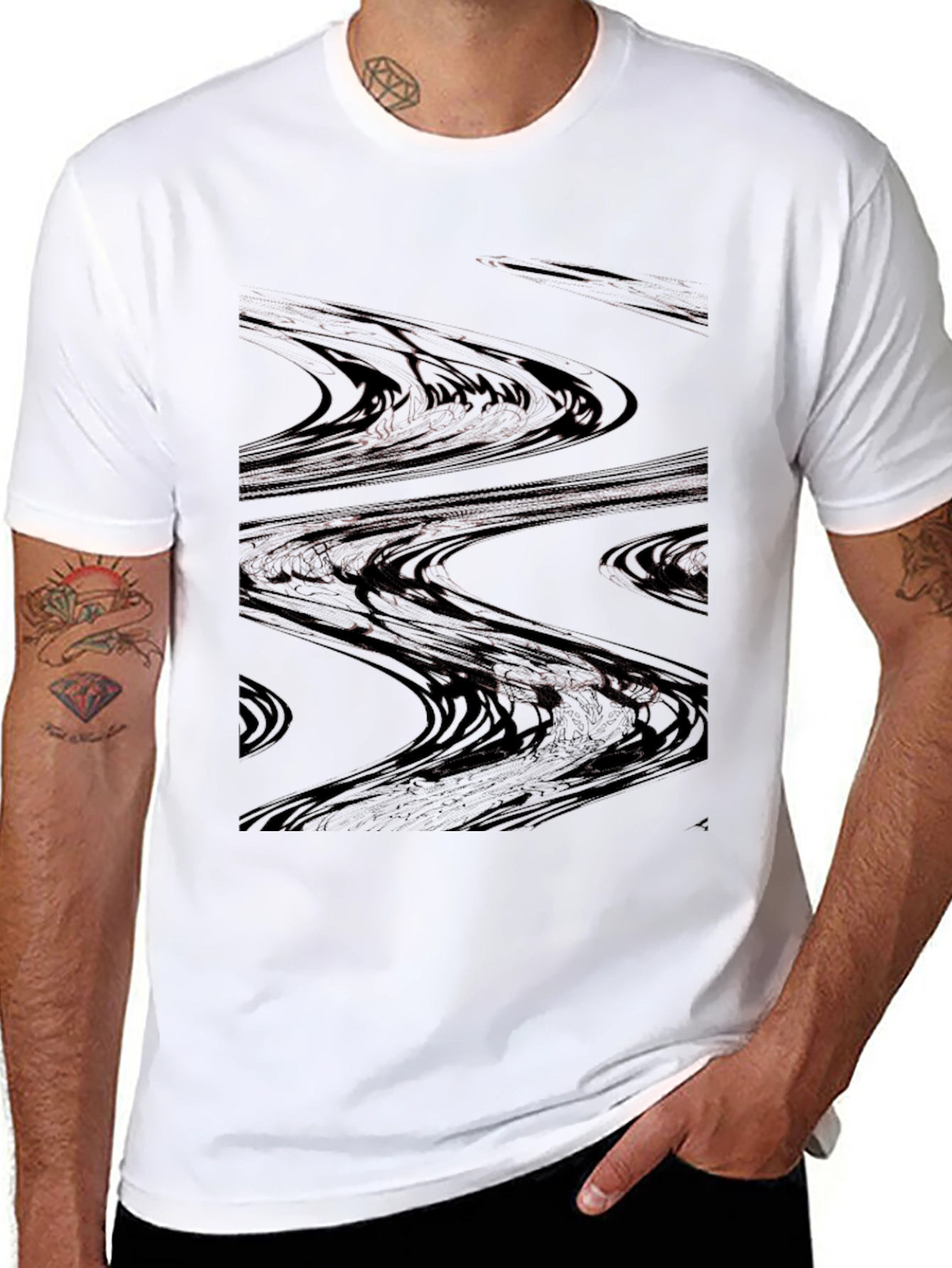 Abstract Wave Pattern Black T-Shirt