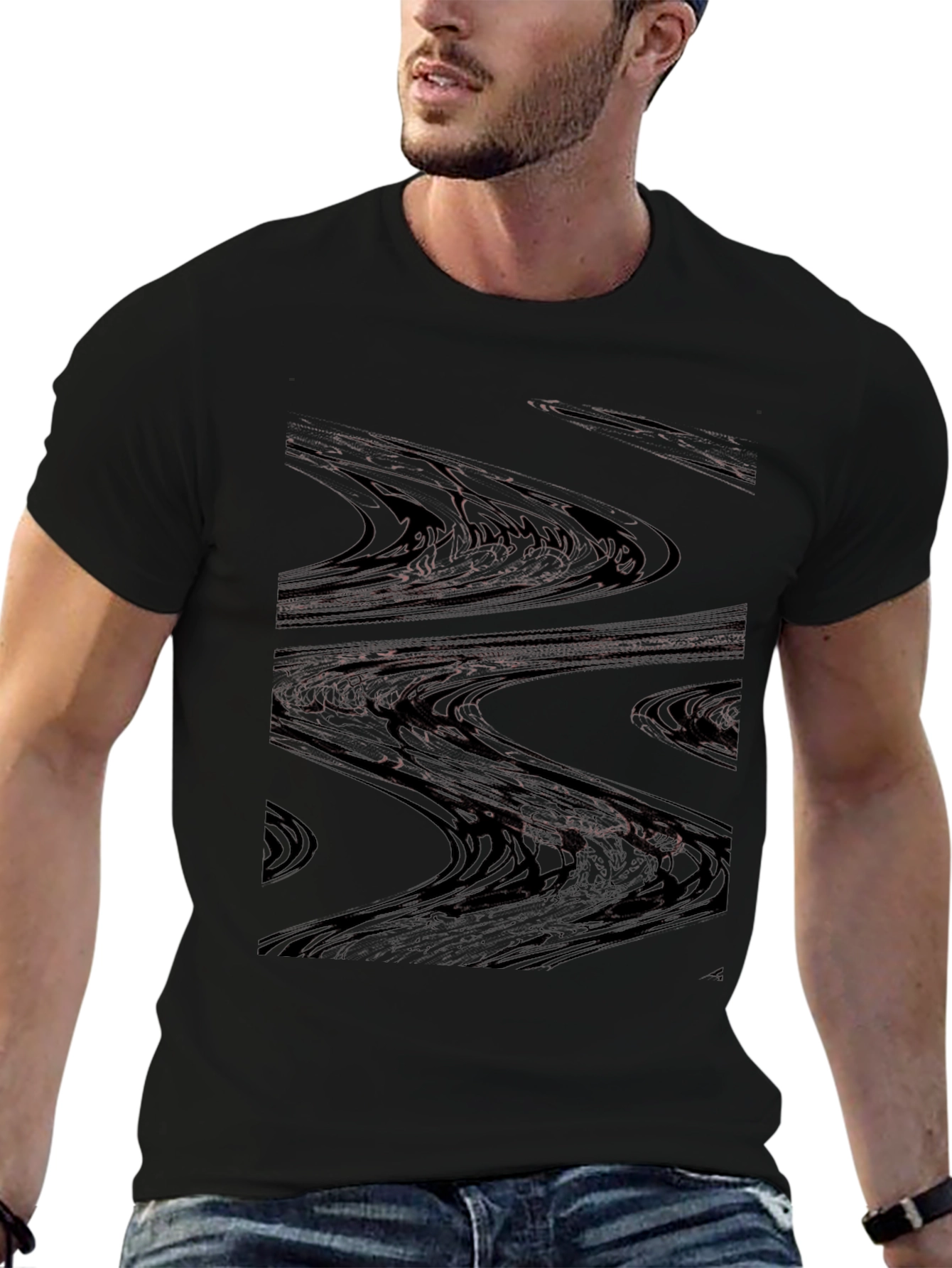 Abstract Wave Pattern Black T-Shirt