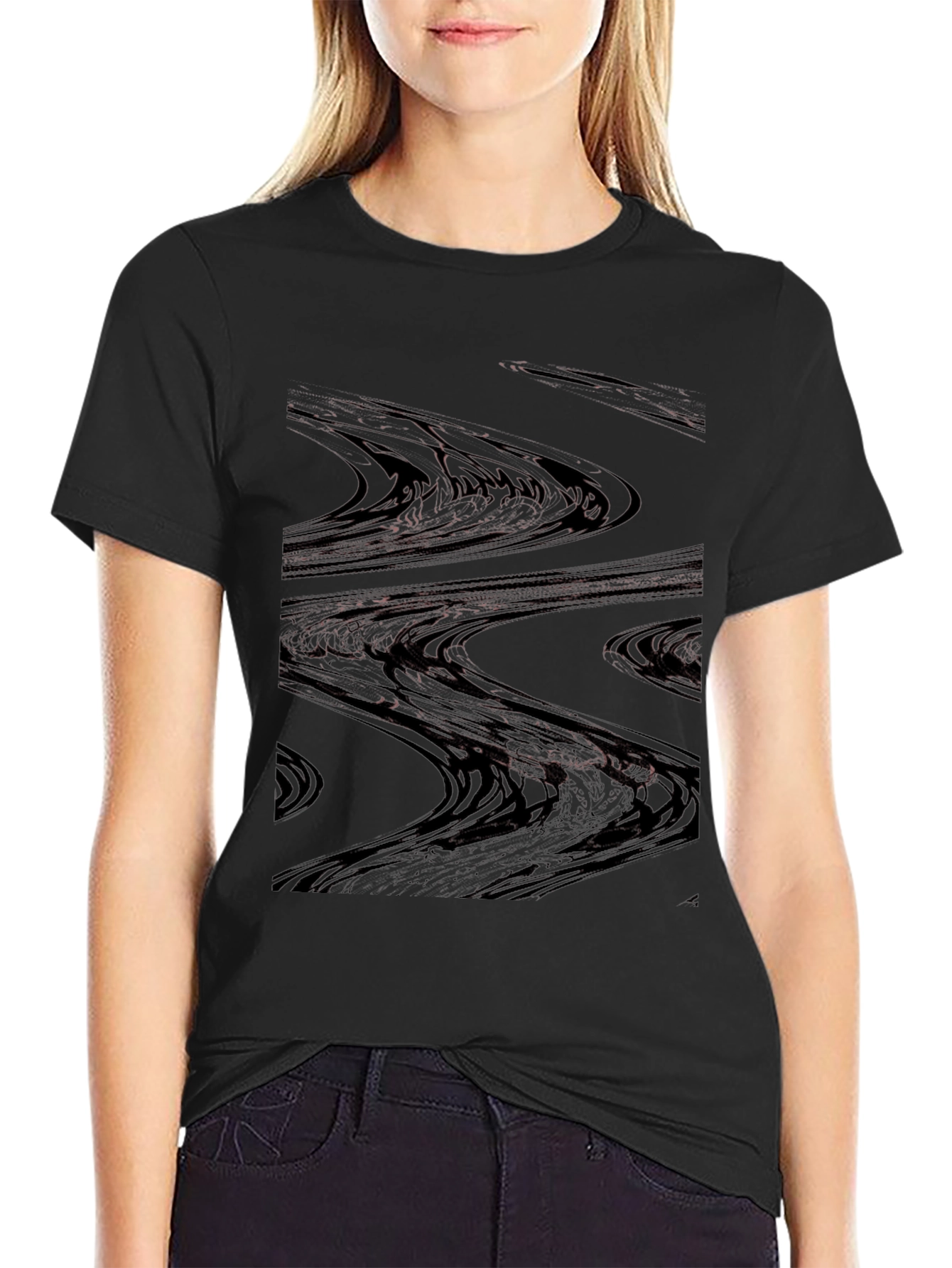 Abstract Wave Pattern Black T-Shirt