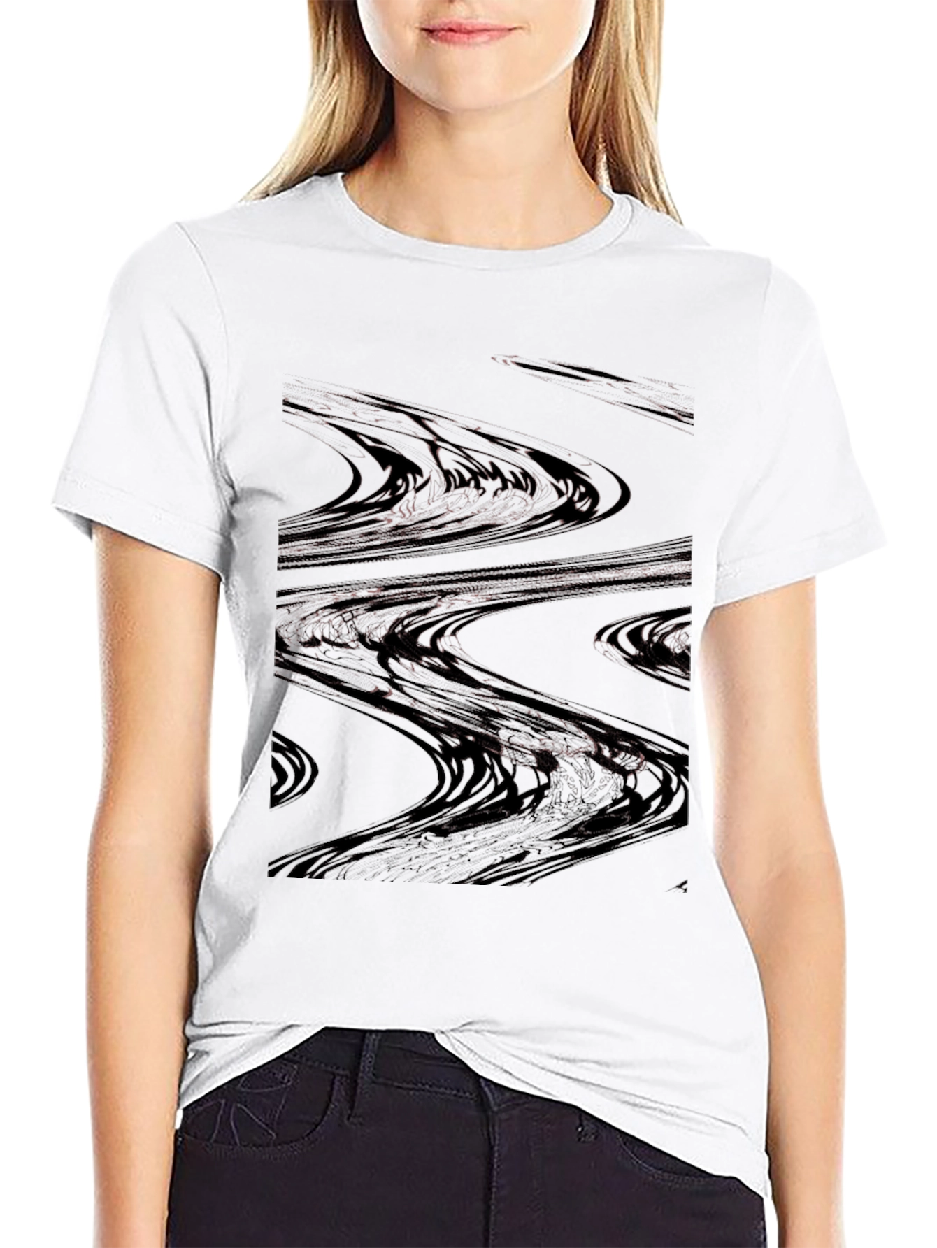 Abstract Wave Pattern Black T-Shirt