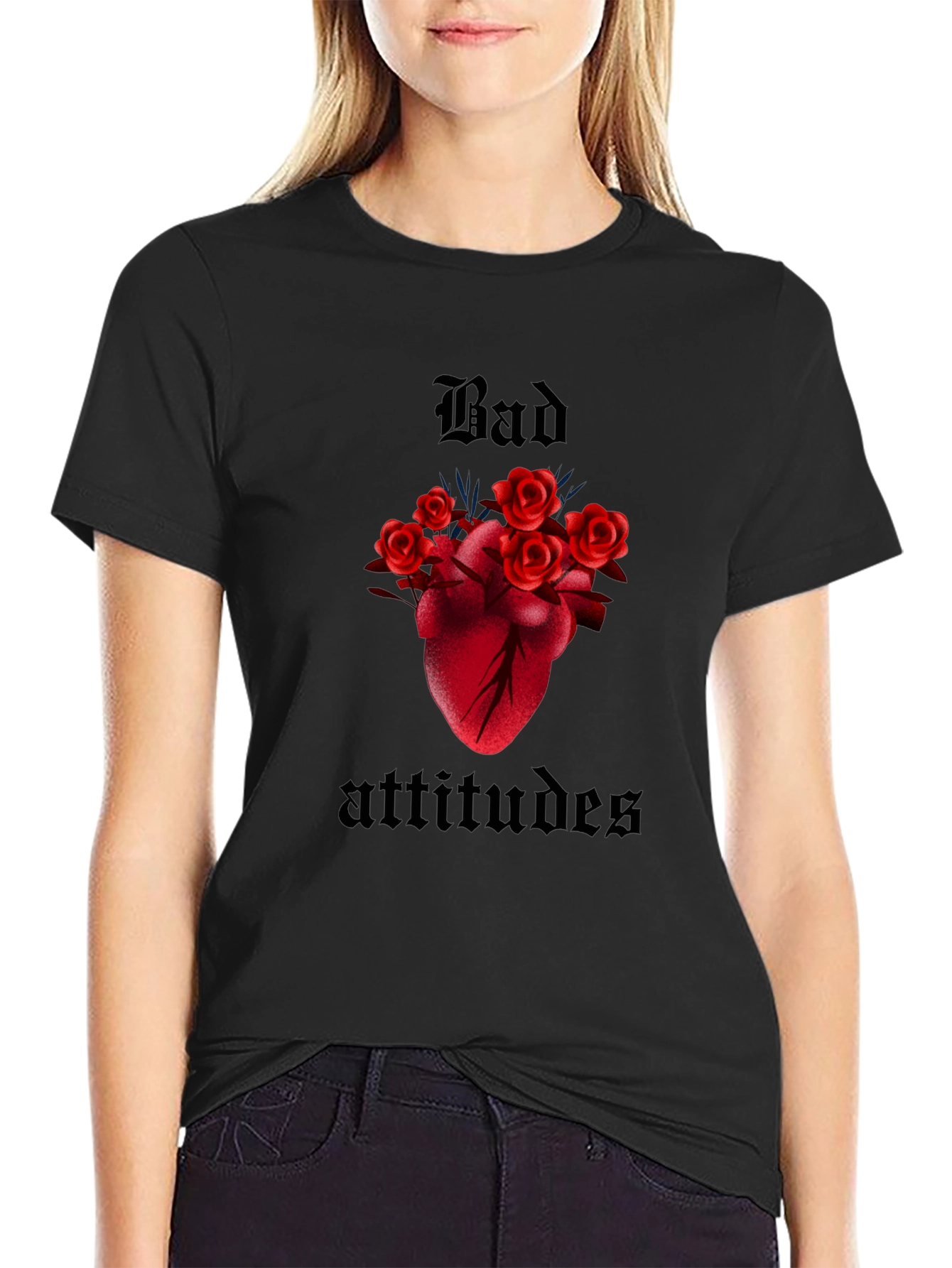 Bad Attitudes Heart and Roses Graphic Tee