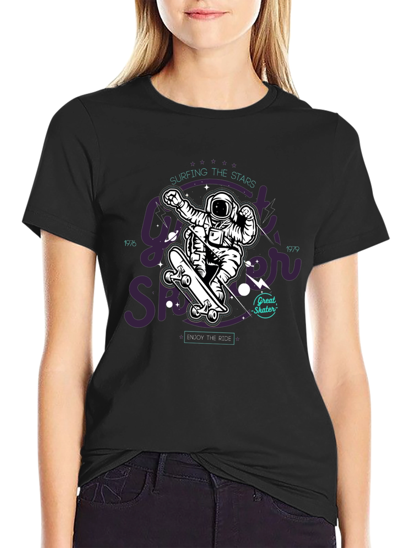 Astronaut Skater Black Graphic T-Shirt