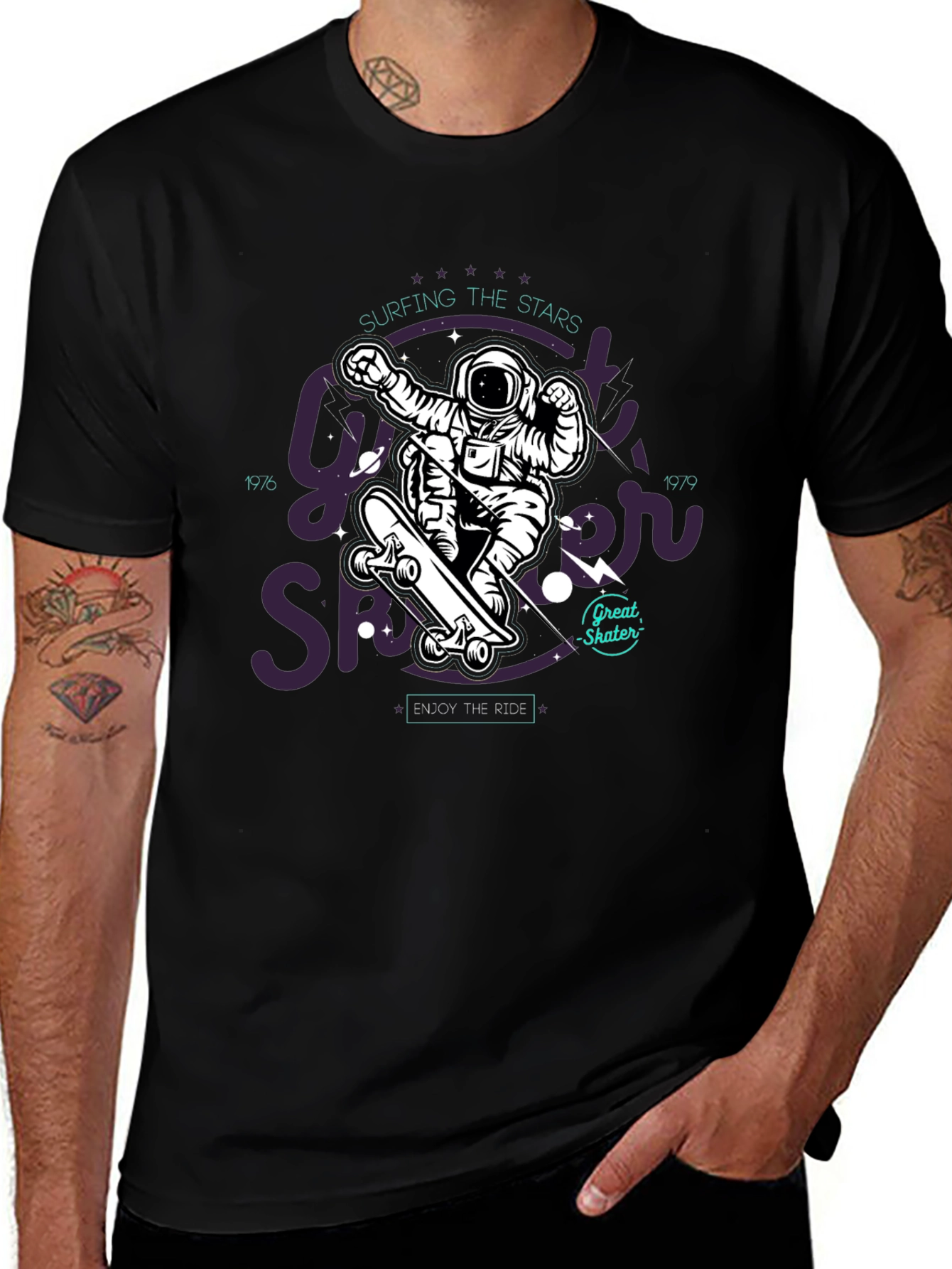 Astronaut Skater Black Graphic T-Shirt