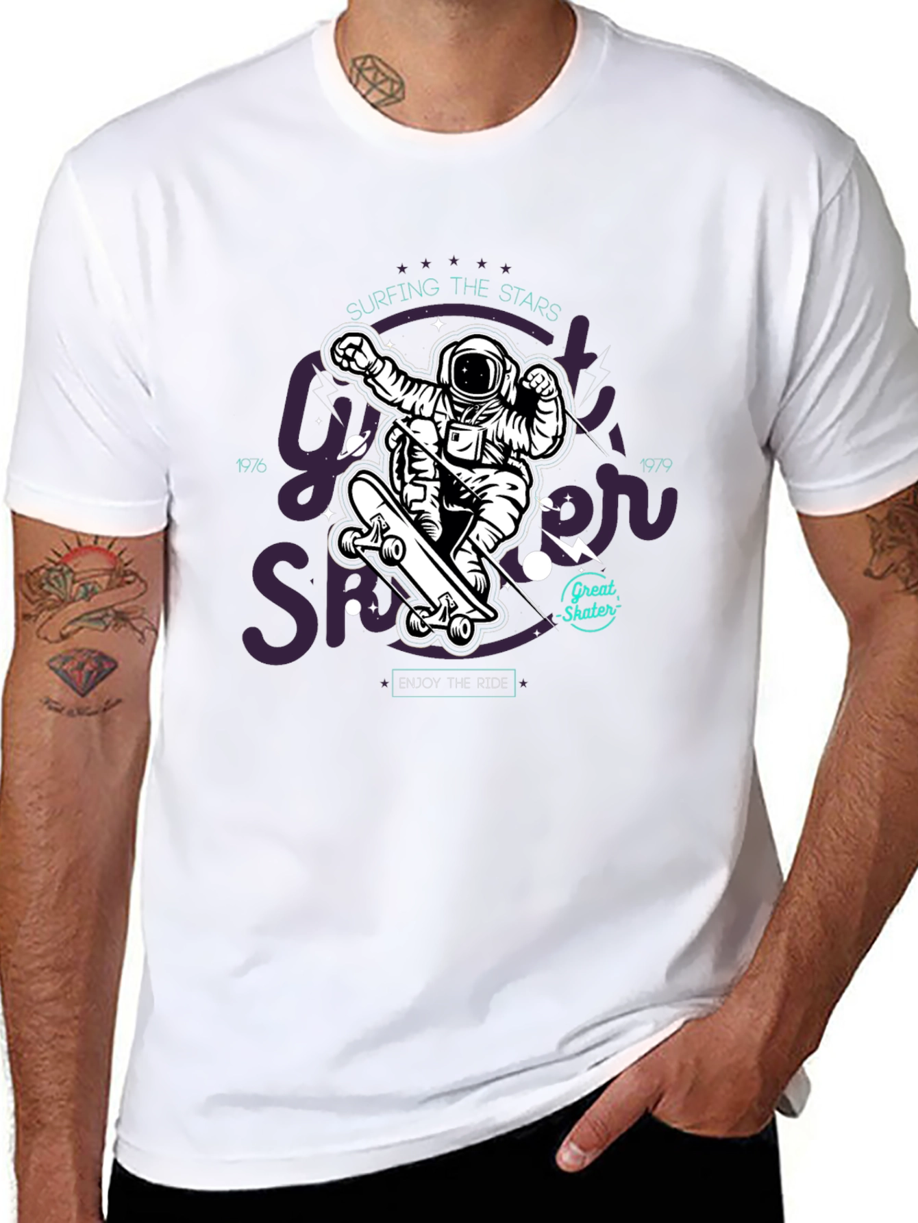 Astronaut Skater Black Graphic T-Shirt