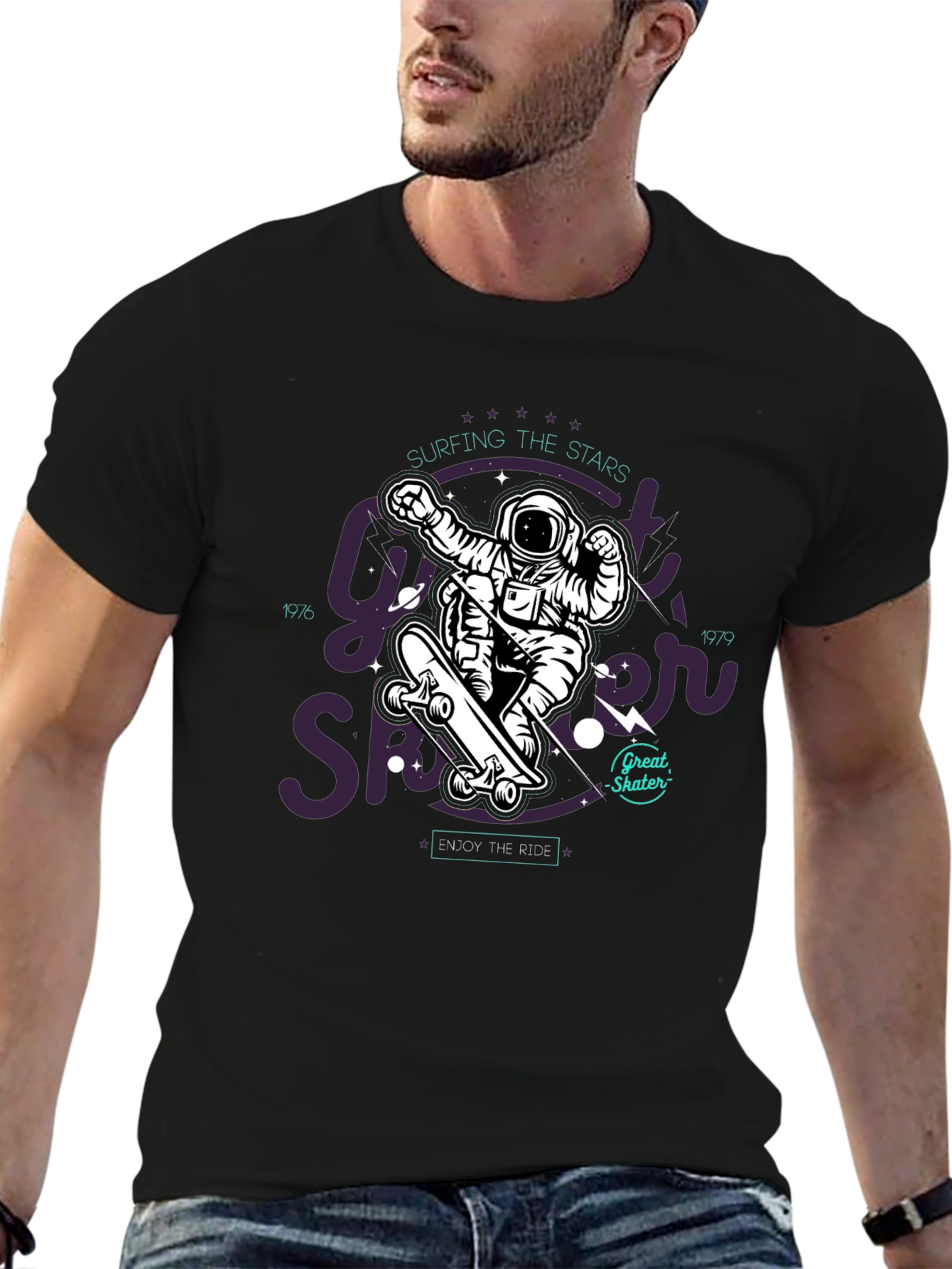Astronaut Skater Black Graphic T-Shirt