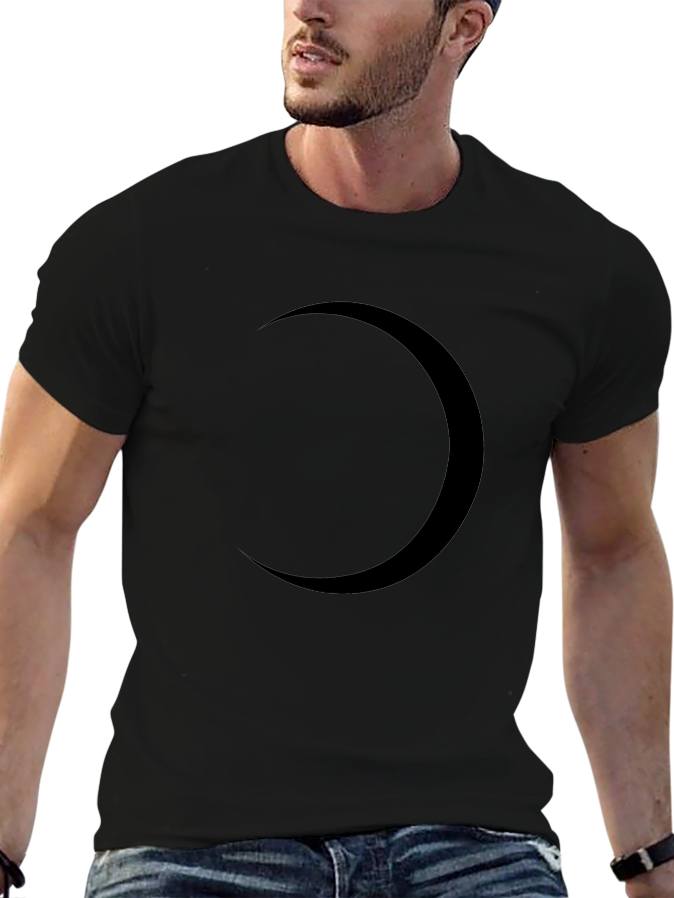 Black Crescent Moon Graphic Tee - Modern Style