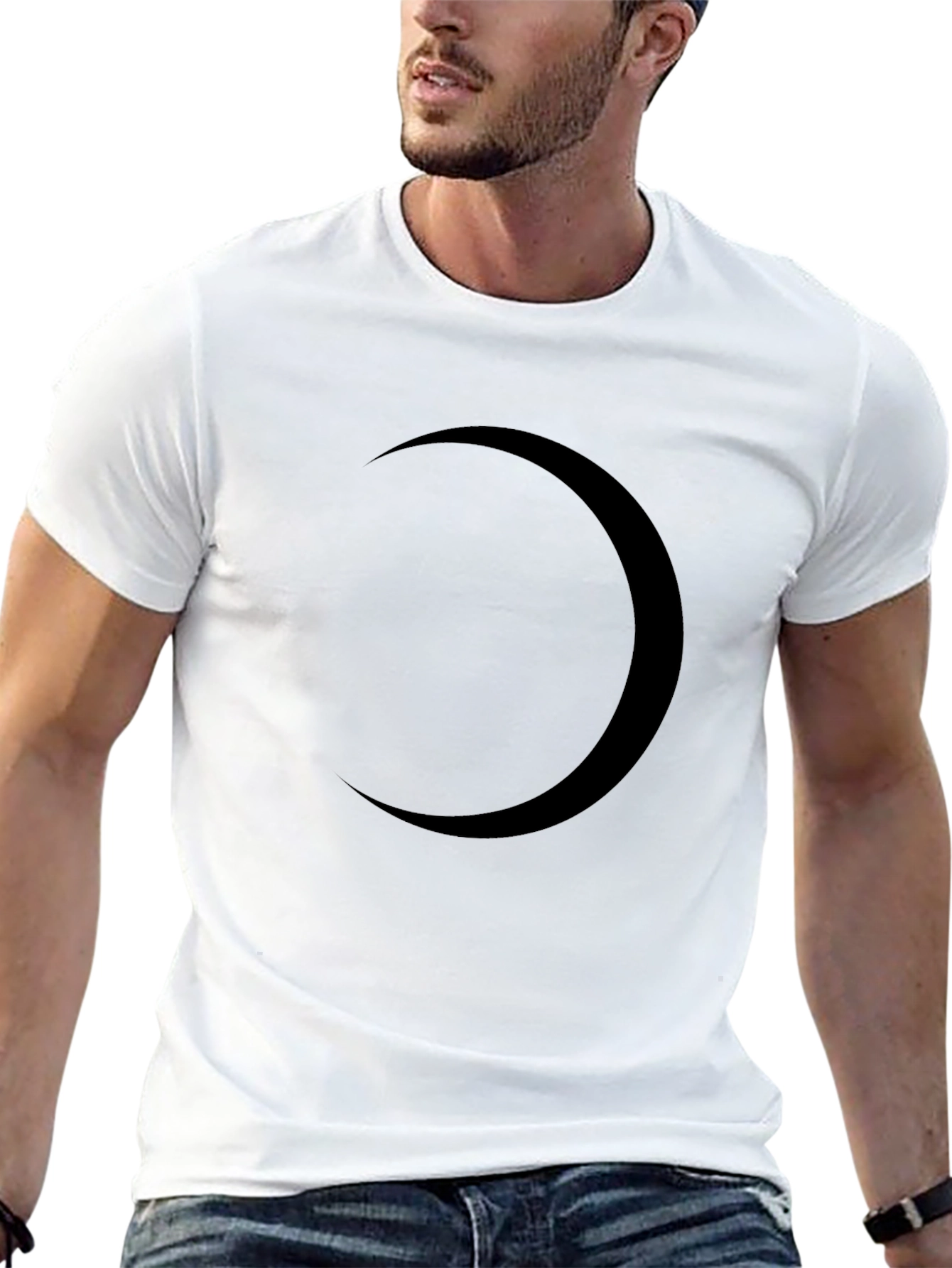 Black Crescent Moon Graphic Tee - Modern Style