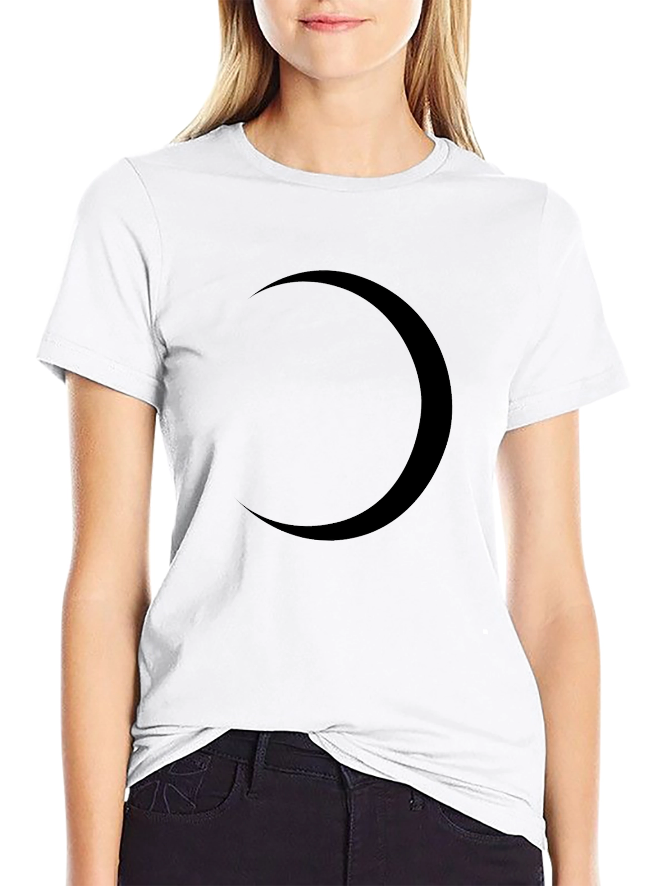 Black Crescent Moon Graphic Tee - Modern Style