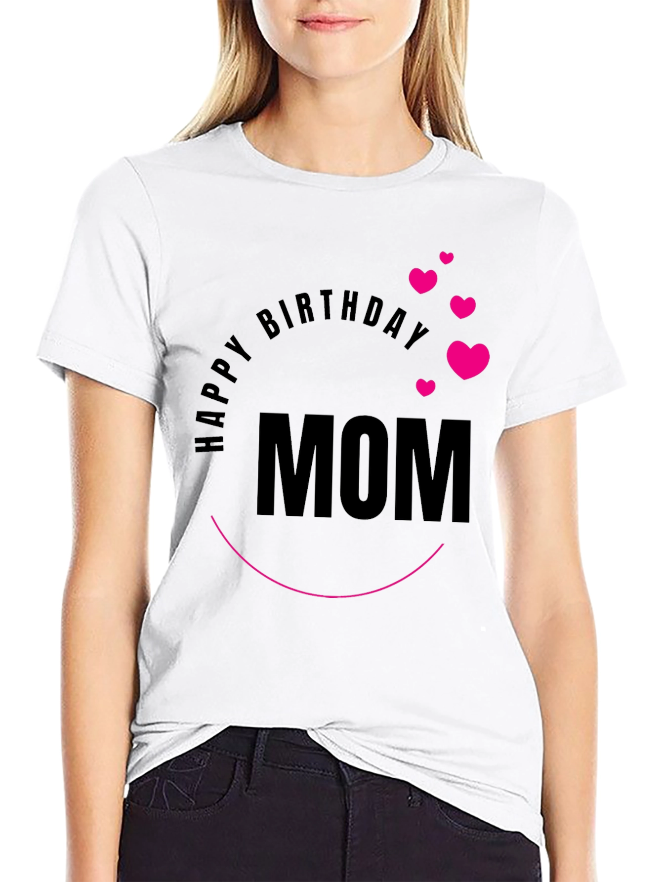 Happy Birthday Mom Graphic Tee - Black Cotton Blend