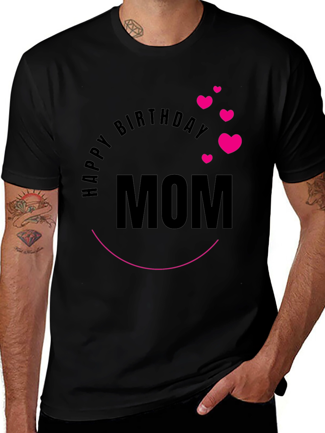 Happy Birthday Mom Graphic Tee - Black Cotton Blend