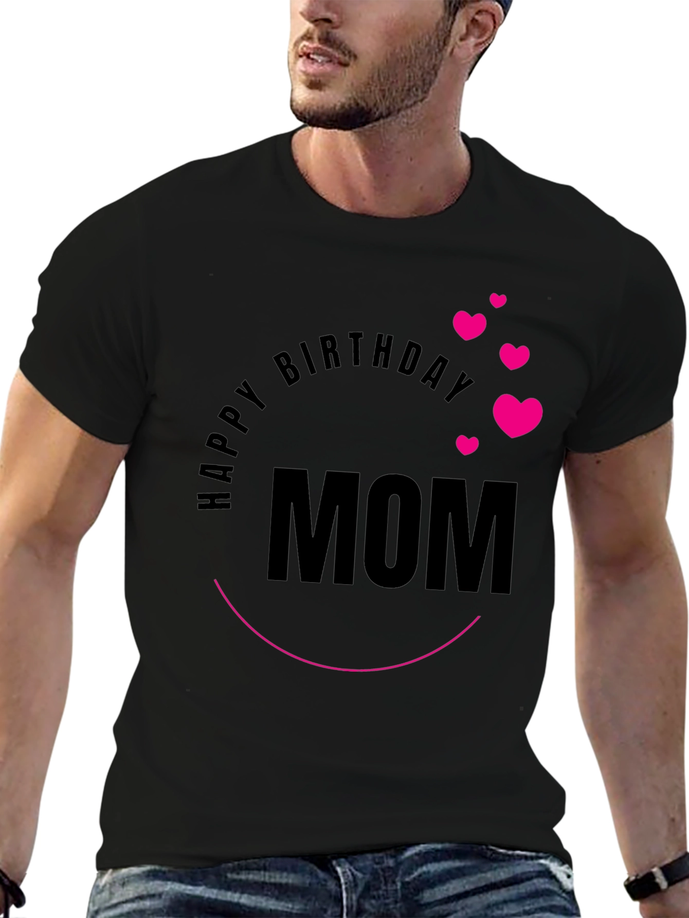 Happy Birthday Mom Graphic Tee - Black Cotton Blend