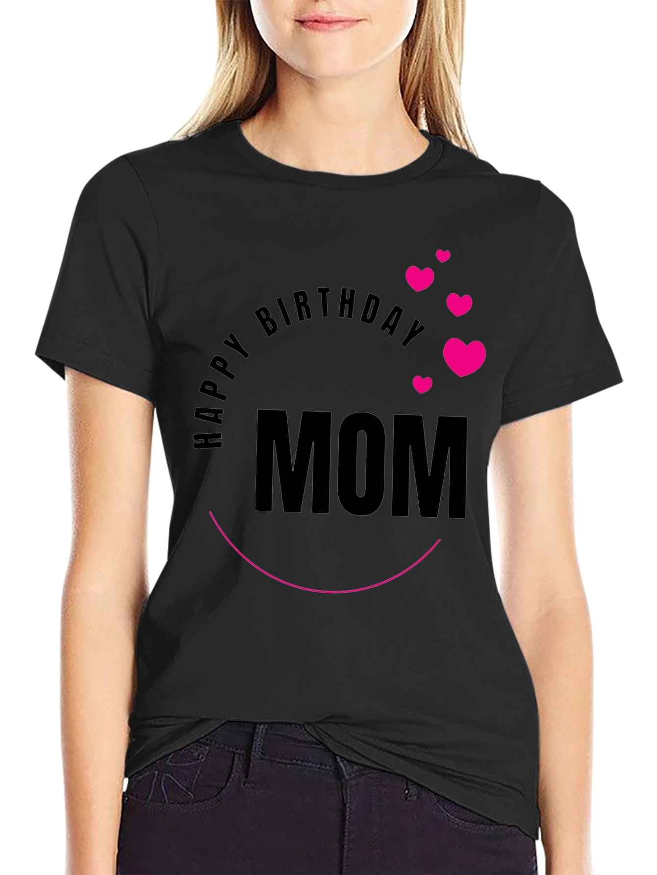 Happy Birthday Mom Graphic Tee - Black Cotton Blend