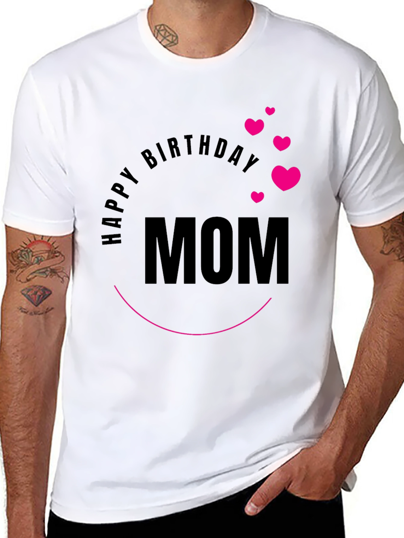 Happy Birthday Mom Graphic Tee - Black Cotton Blend