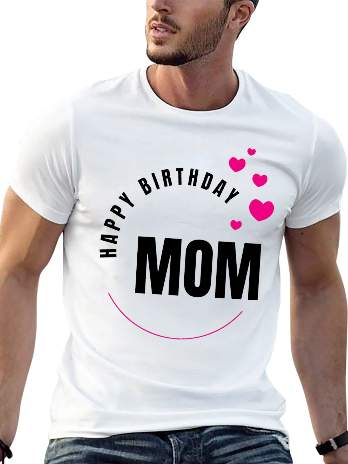 Happy Birthday Mom Graphic Tee - Black Cotton Blend
