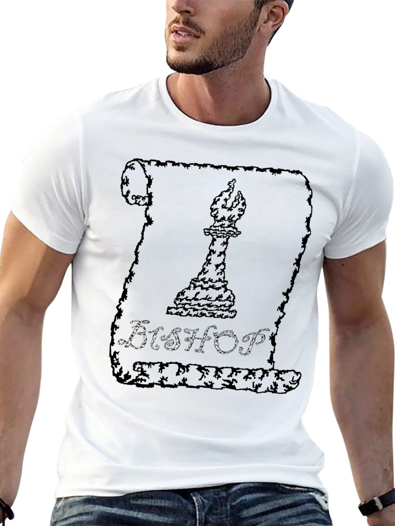 Bishop Chess Piece Scroll Graphic T-Shirt