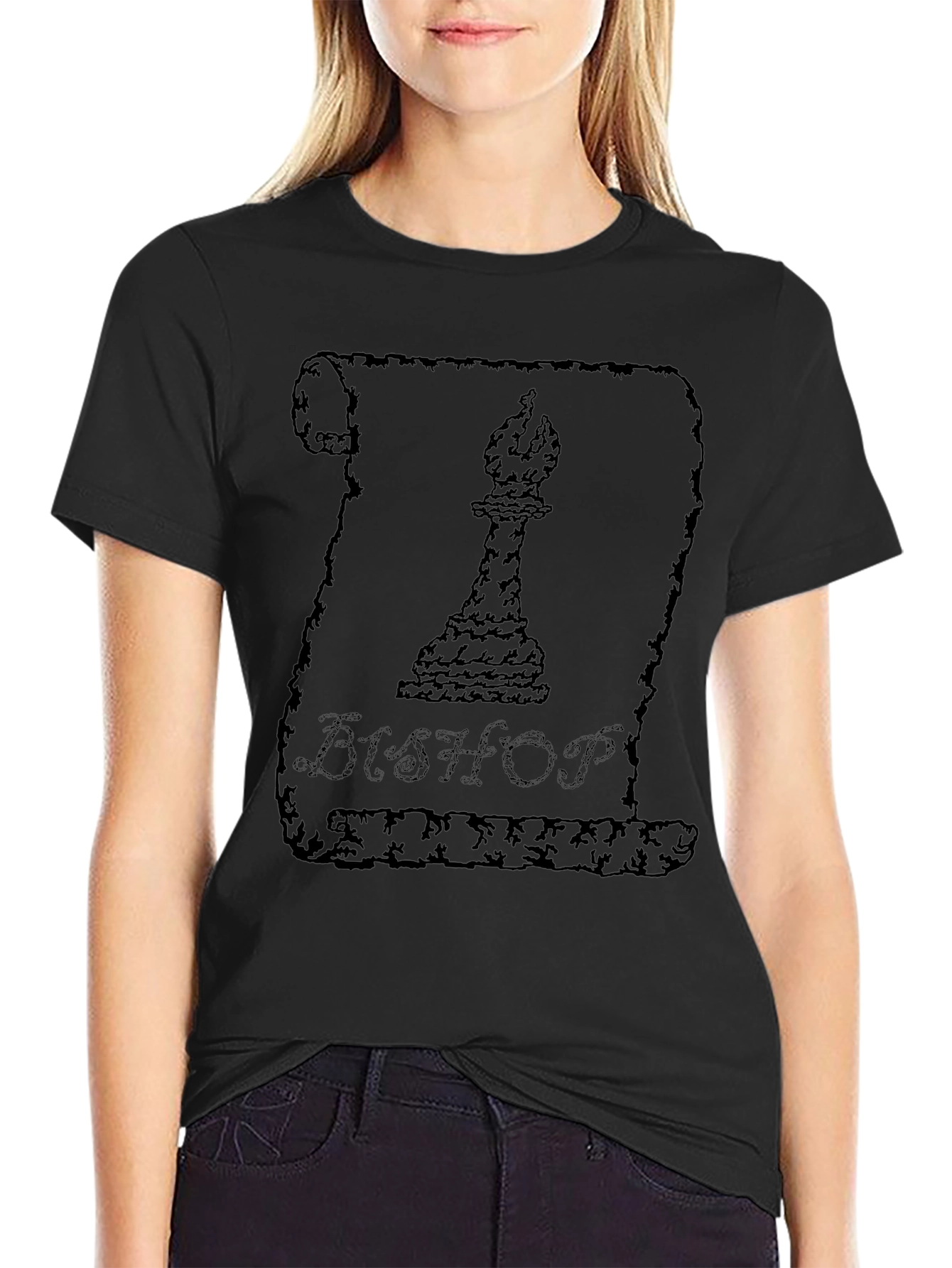 Bishop Chess Piece Scroll Graphic T-Shirt