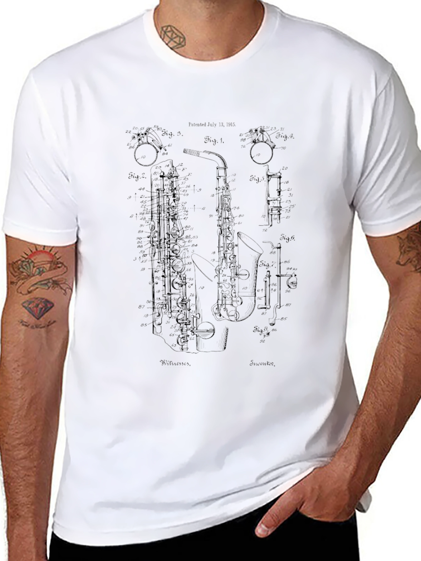 Saxophone Patent T-Shirt - Music Lover Tee