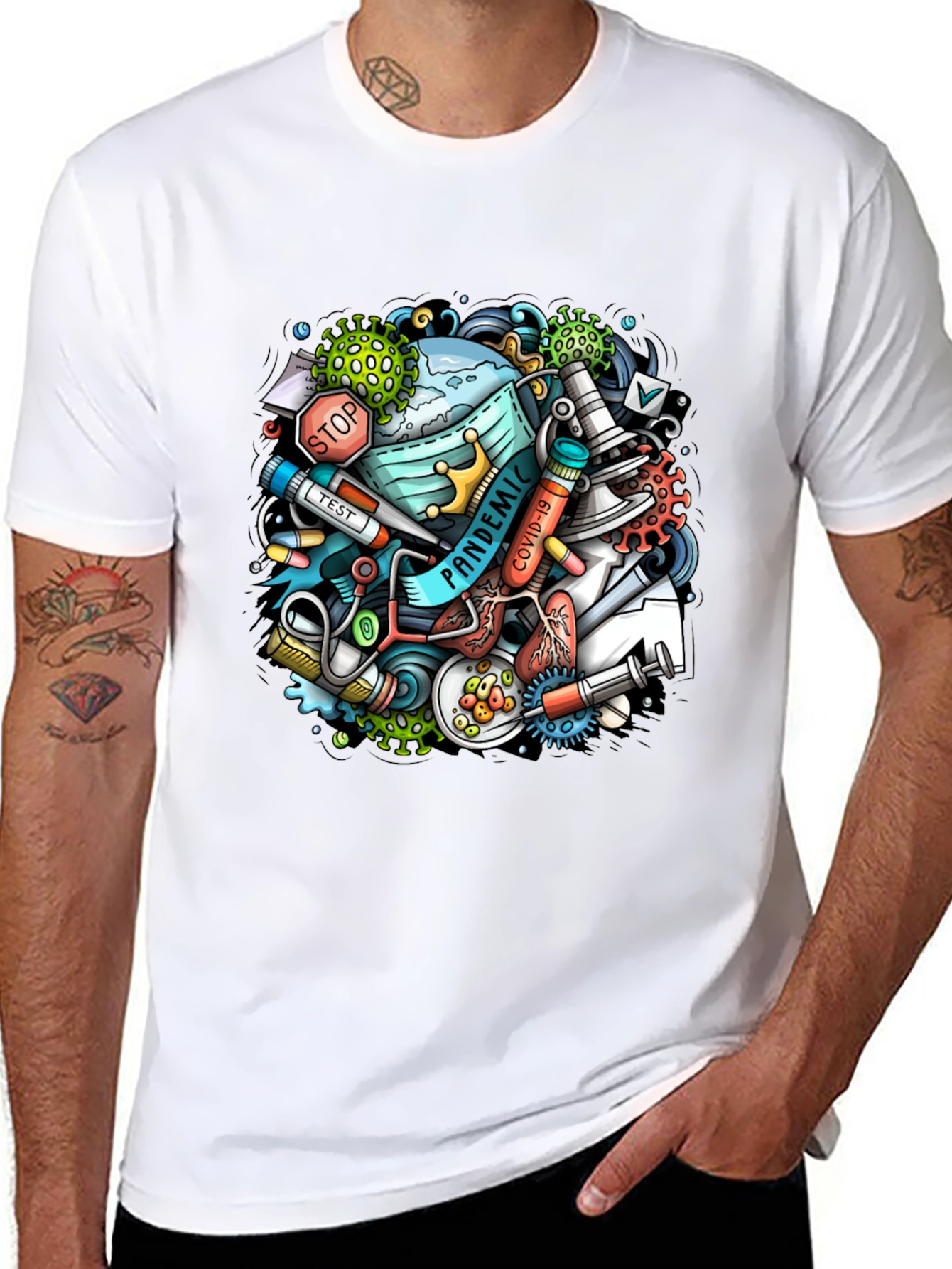 Pandemic Cartoon Graphic Black T-Shirt