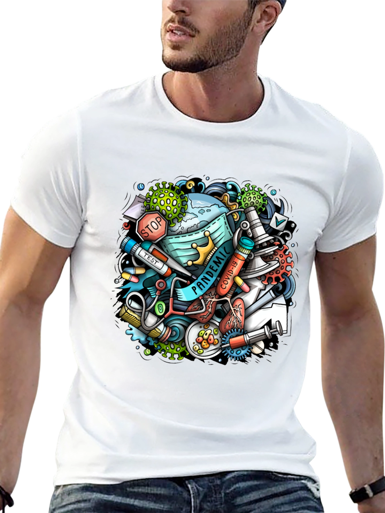 Pandemic Cartoon Graphic Black T-Shirt