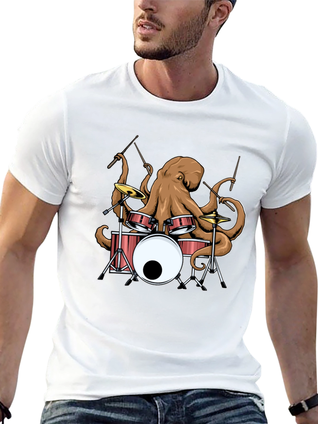 Octopus Drummer Black Graphic T-Shirt