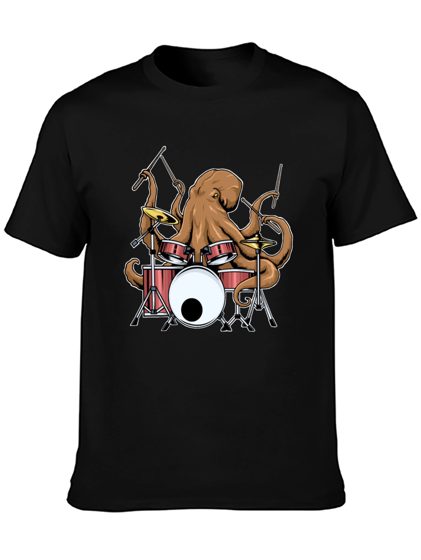 Octopus Drummer Black Graphic T-Shirt
