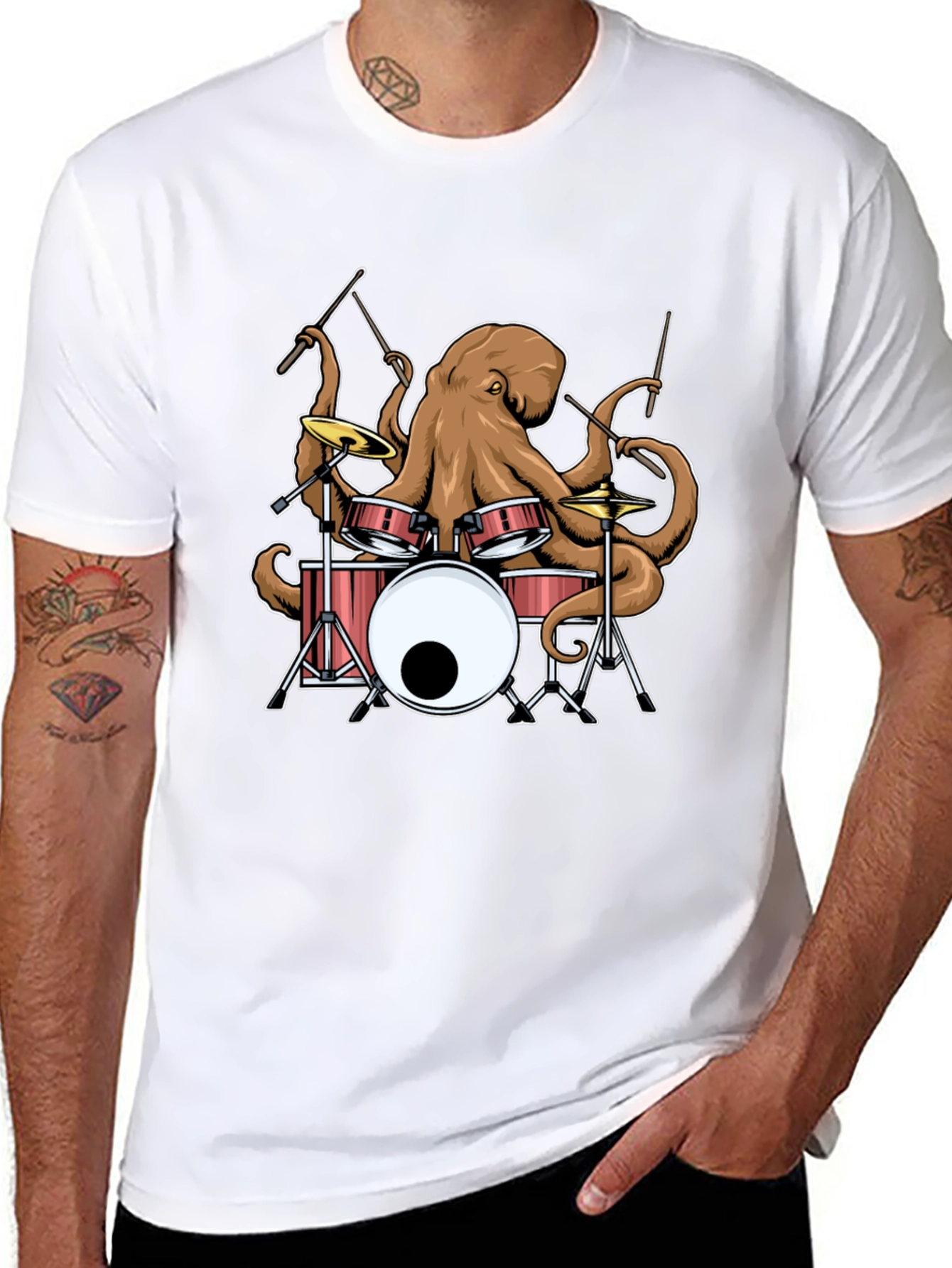 Octopus Drummer Black Graphic T-Shirt