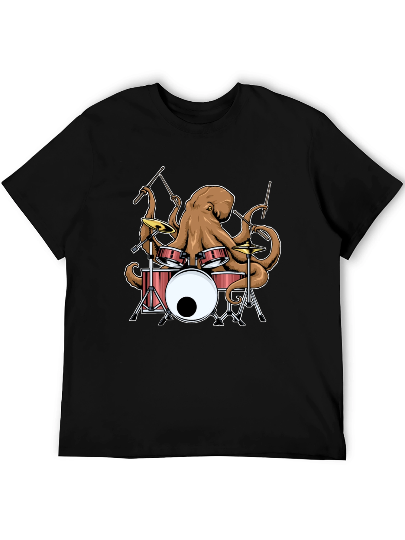 Octopus Drummer Black Graphic T-Shirt