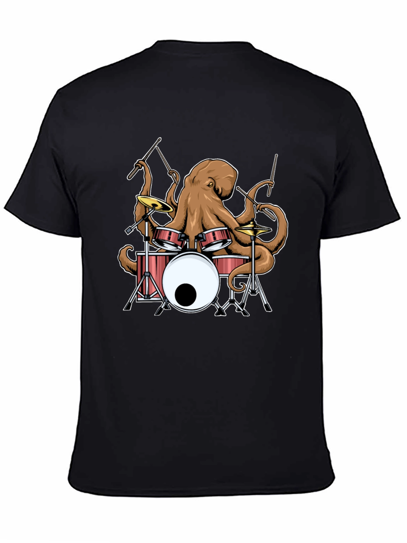 Octopus Drummer Black Graphic T-Shirt
